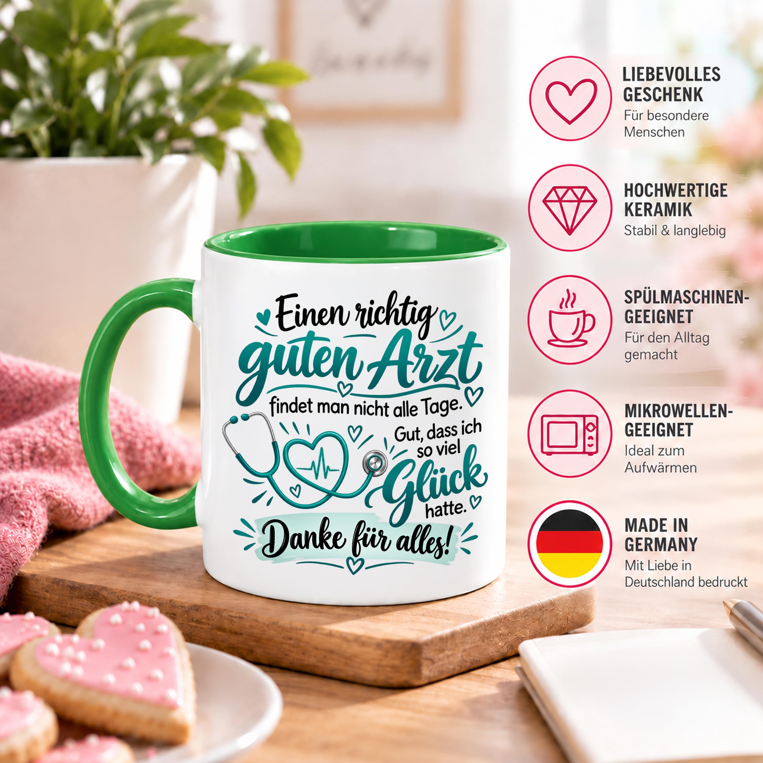 Herzbotschaft Tasse Danke Arzt Geschenk Kaffeetasse für Mediziner Praxis