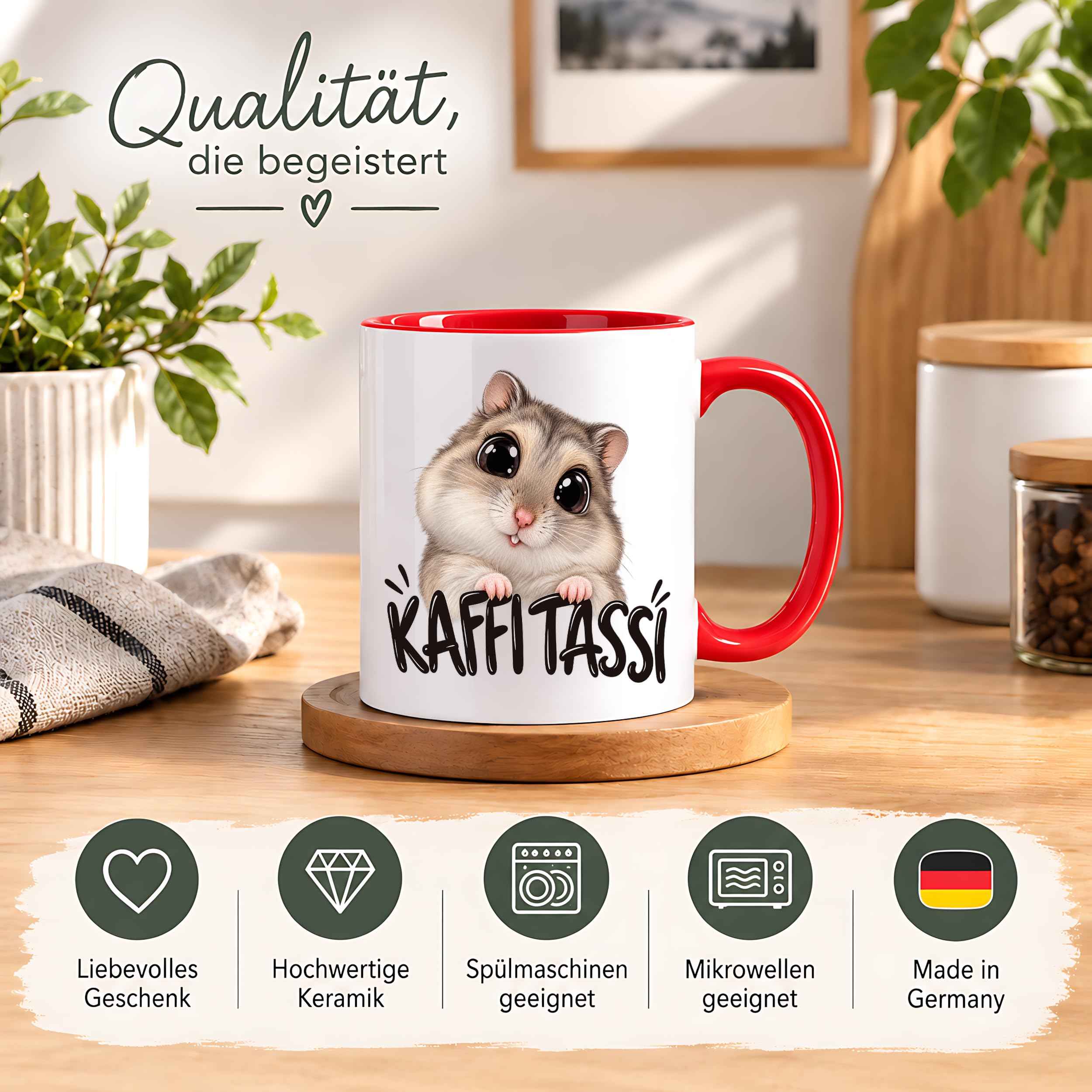 Herzbotschaft Kaffeetasse für Hamster Fans mit lustigem Spruch Kaffi Tassi