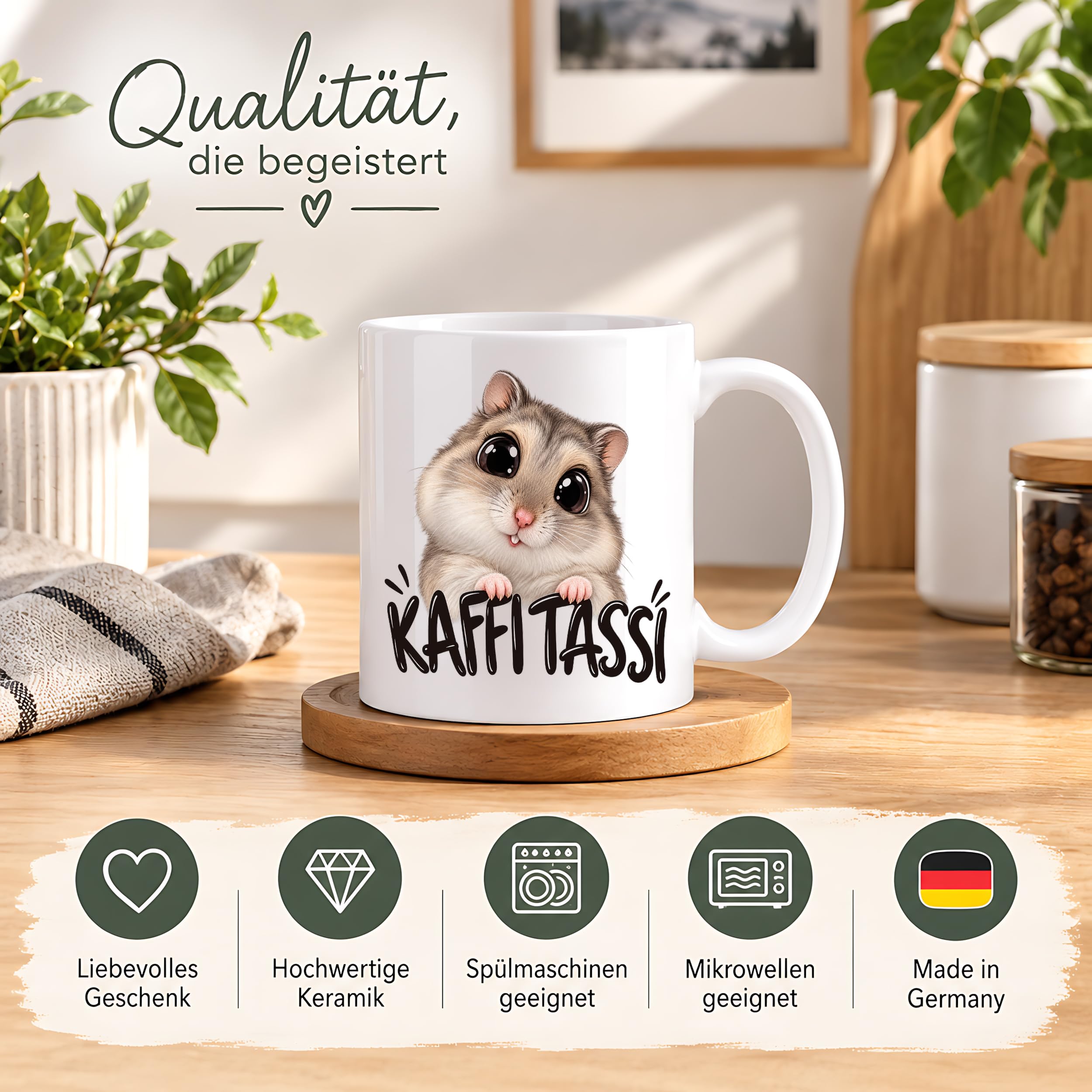 Herzbotschaft Kaffeetasse für Hamster Fans mit lustigem Spruch Kaffi Tassi