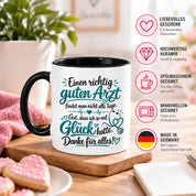 Herzbotschaft Tasse Kaffeetasse für Ärzte - Danke Geschenk für guten Arzt