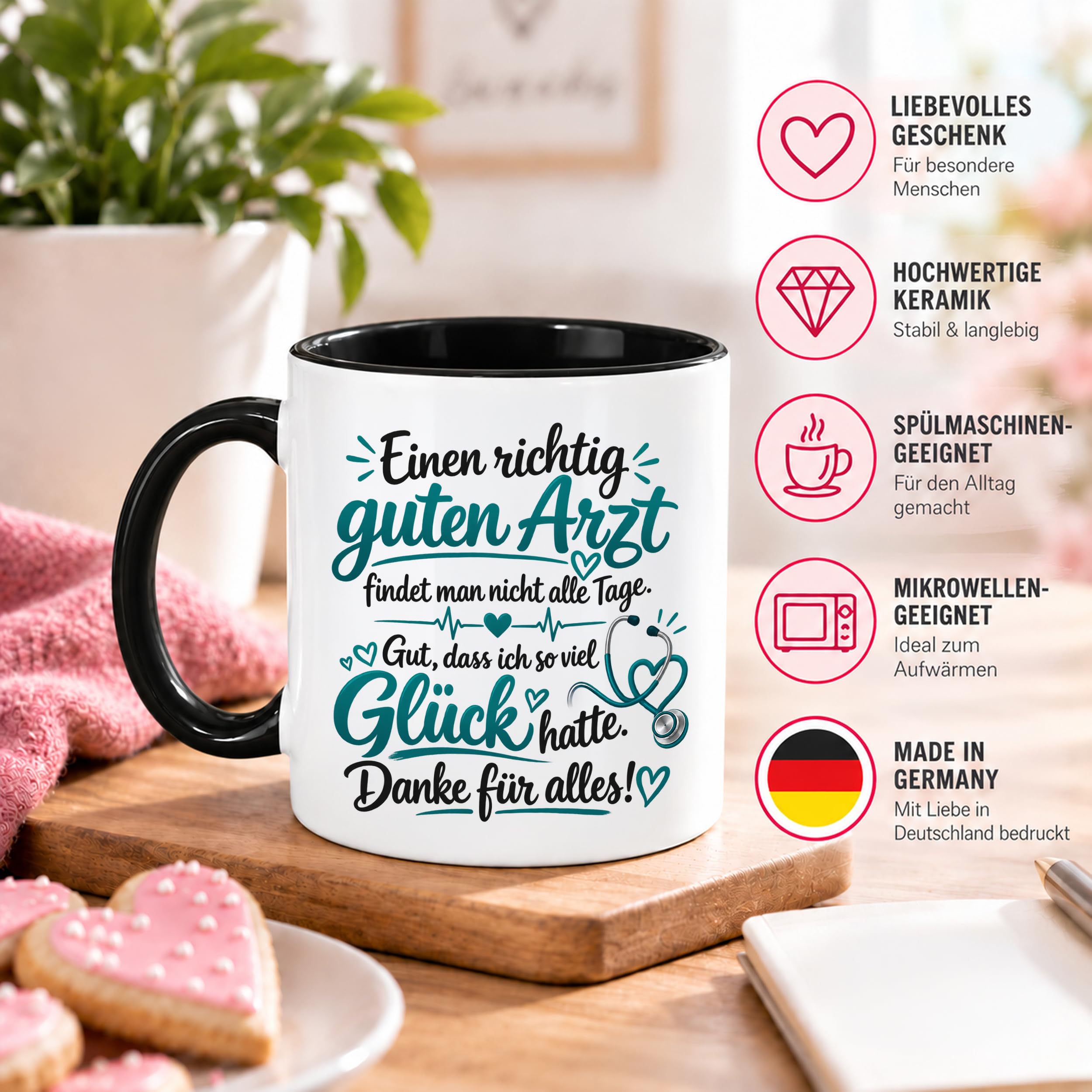 Herzbotschaft Tasse Kaffeetasse für Ärzte - Danke Geschenk für guten Arzt