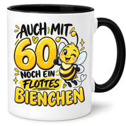 Herzbotschaft Tasse 60. Geburtstag Flottes Bienchen Geschenk für Frau