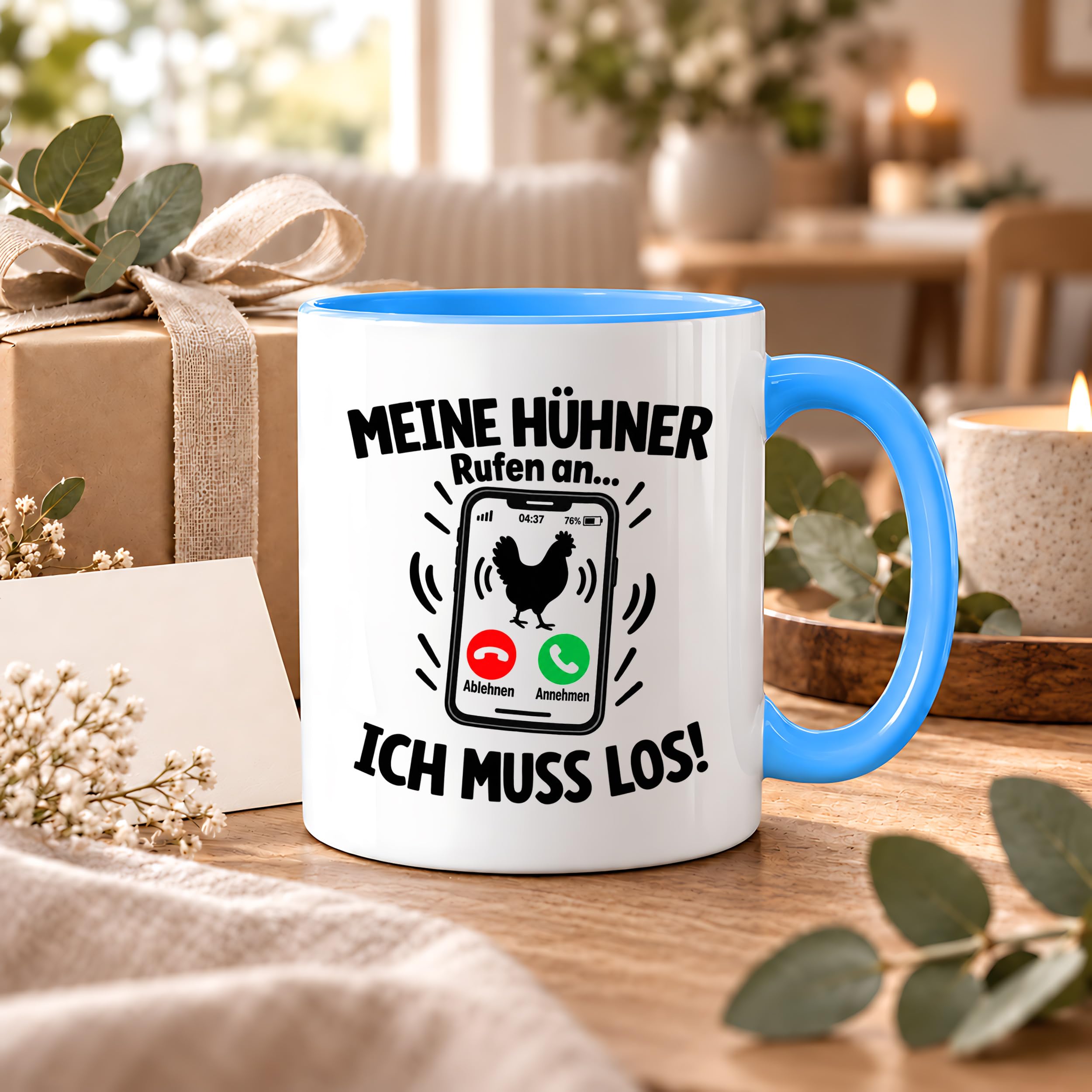 Herzbotschaft Kaffeetasse Meine Hühner rufen an ich muss los Tasse Geschenk