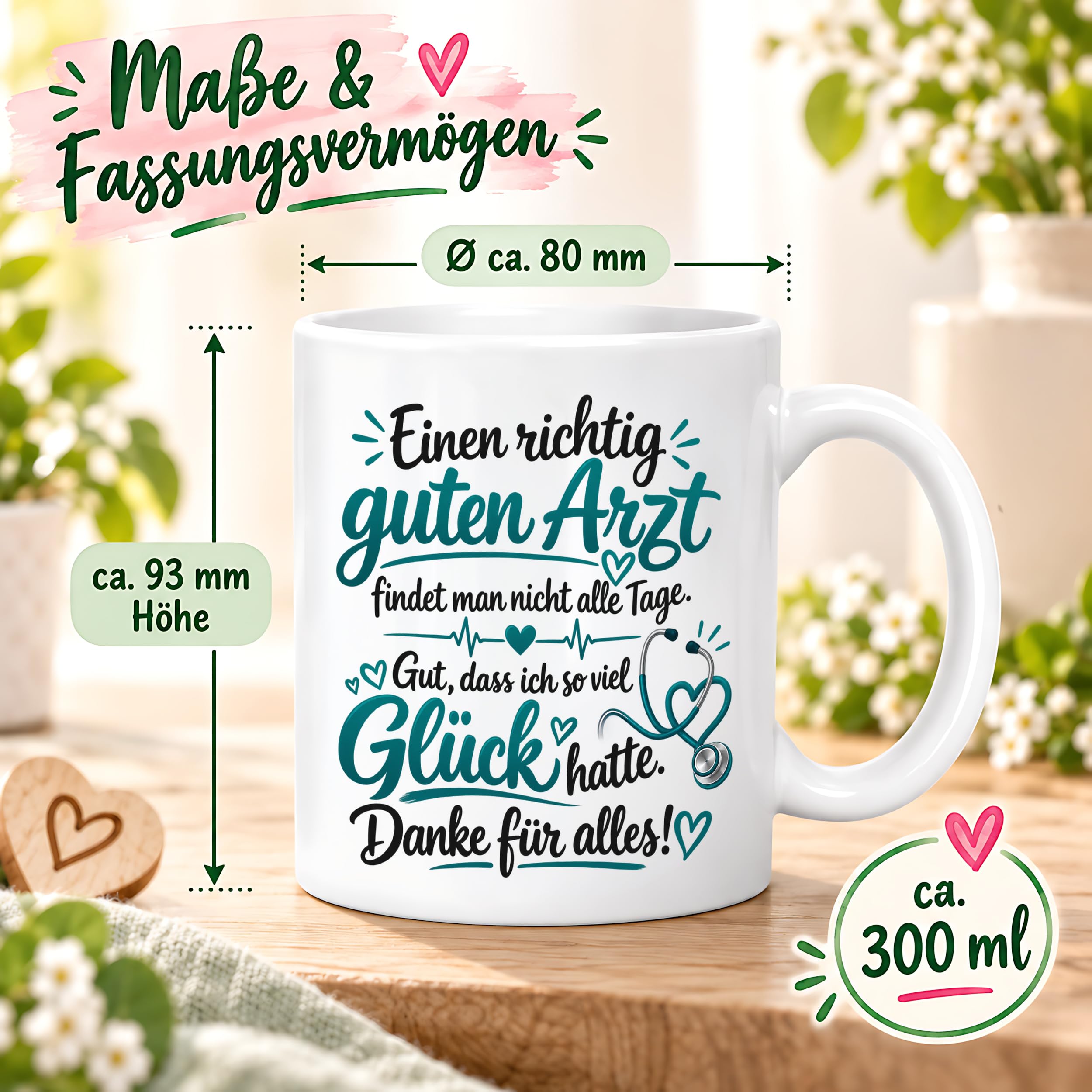 Herzbotschaft Tasse Kaffeetasse für Ärzte - Danke Geschenk für guten Arzt