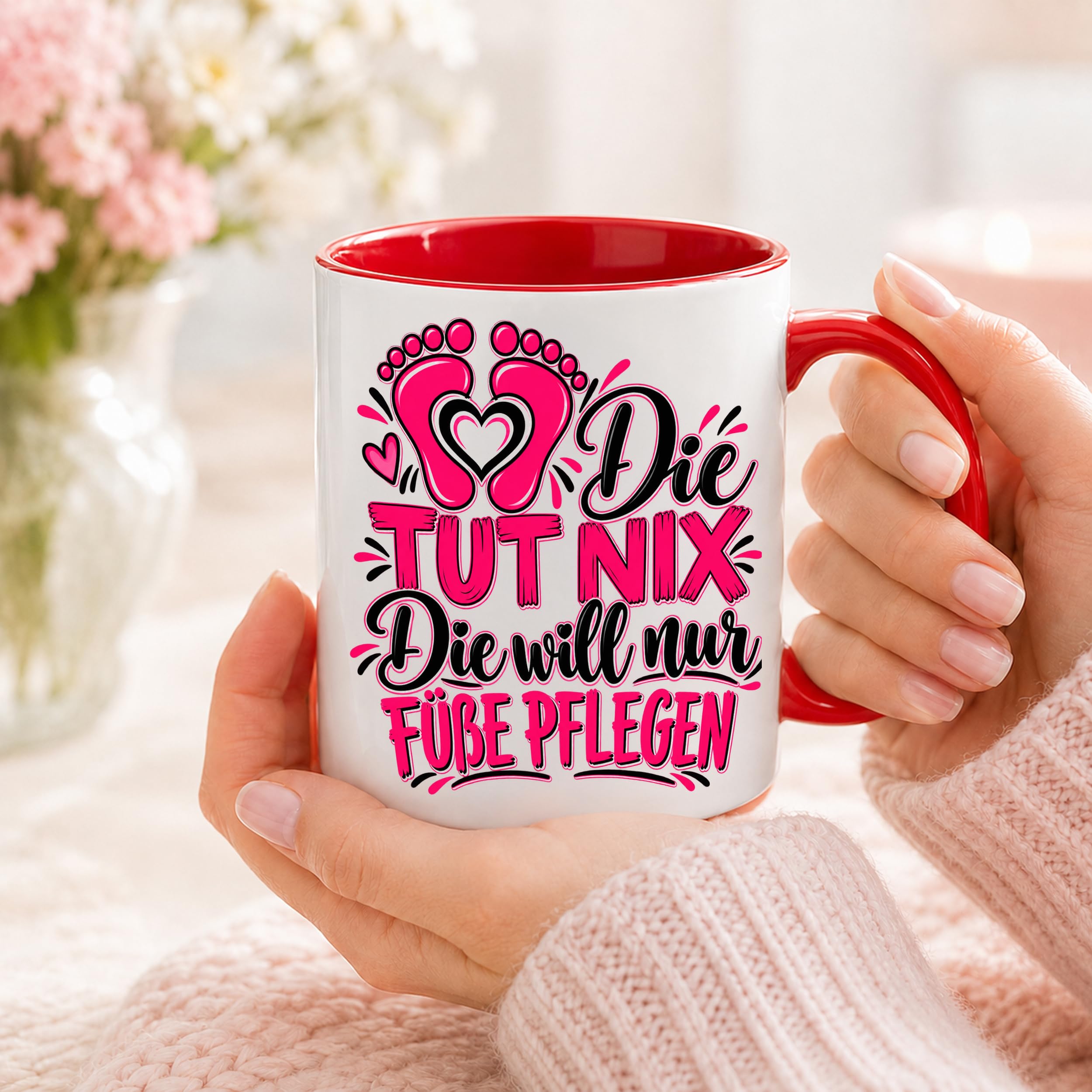 Herzbotschaft Tasse Fußpflege Kaffeetasse für Podologin mit lustigem Spruch