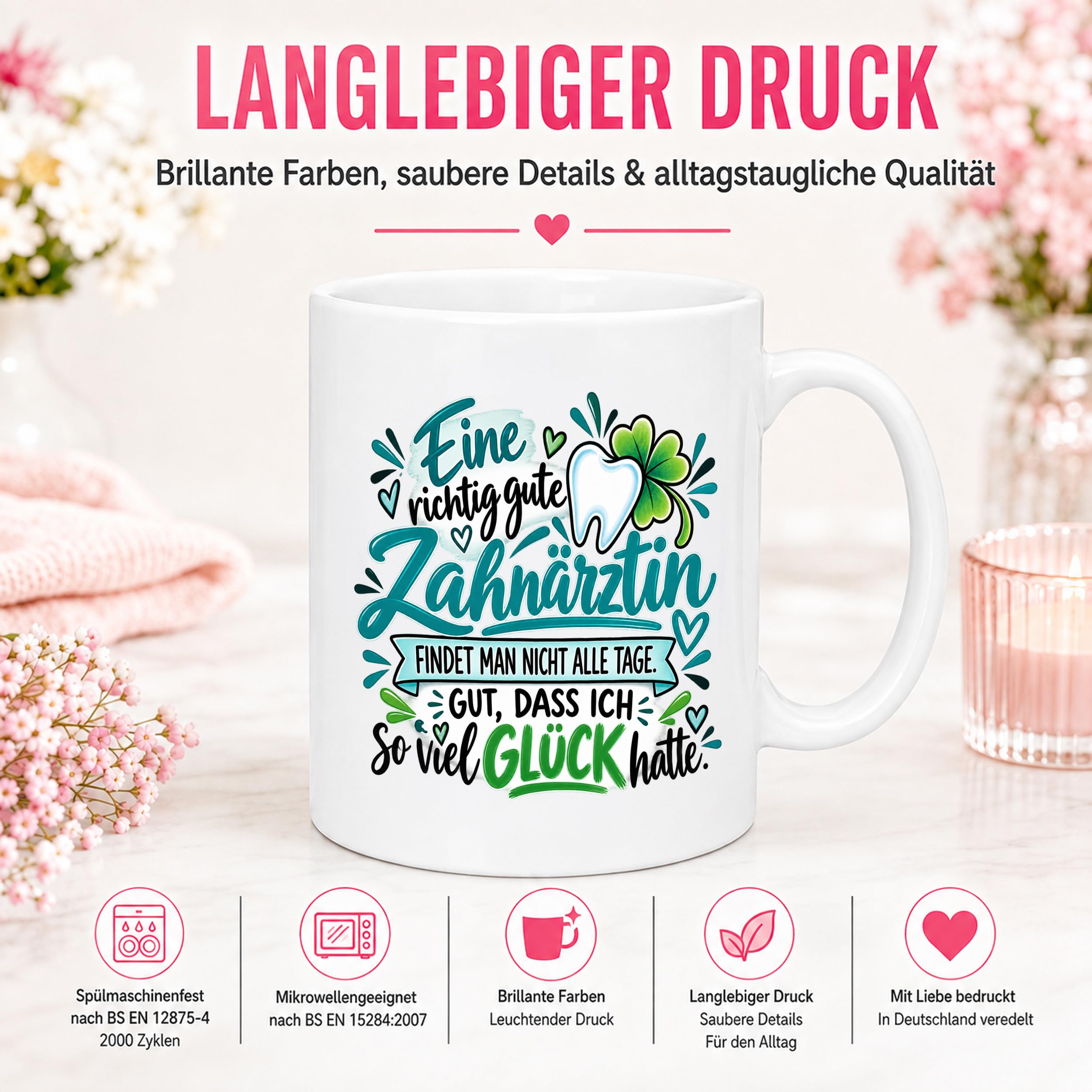 Herzbotschaft Zahnärztin Tasse Danke Kaffeetasse Geschenk in Zahnarztpraxis