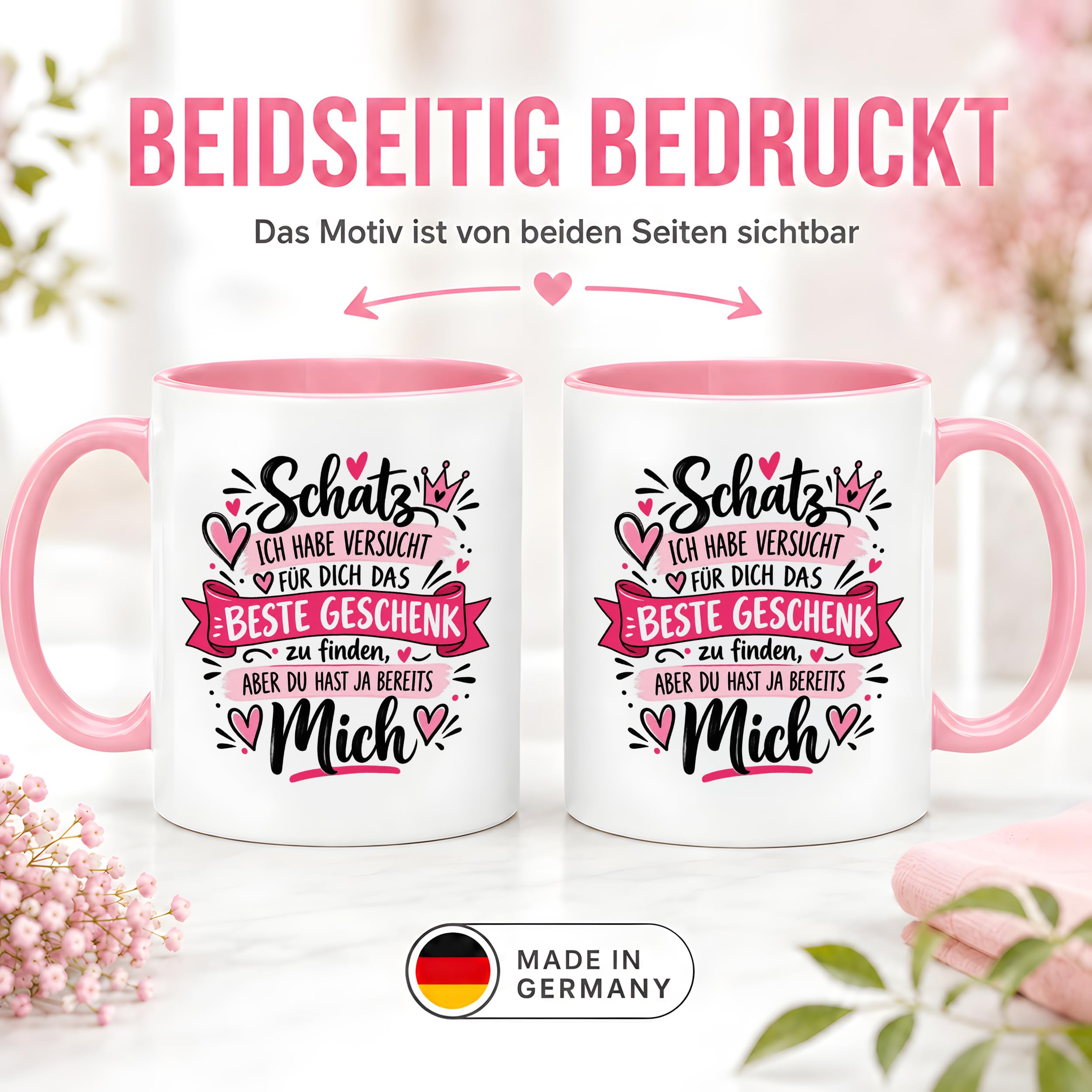 Herzbotschaft Tasse Schatz mit Spruch Das perfekte Geschenk Partner