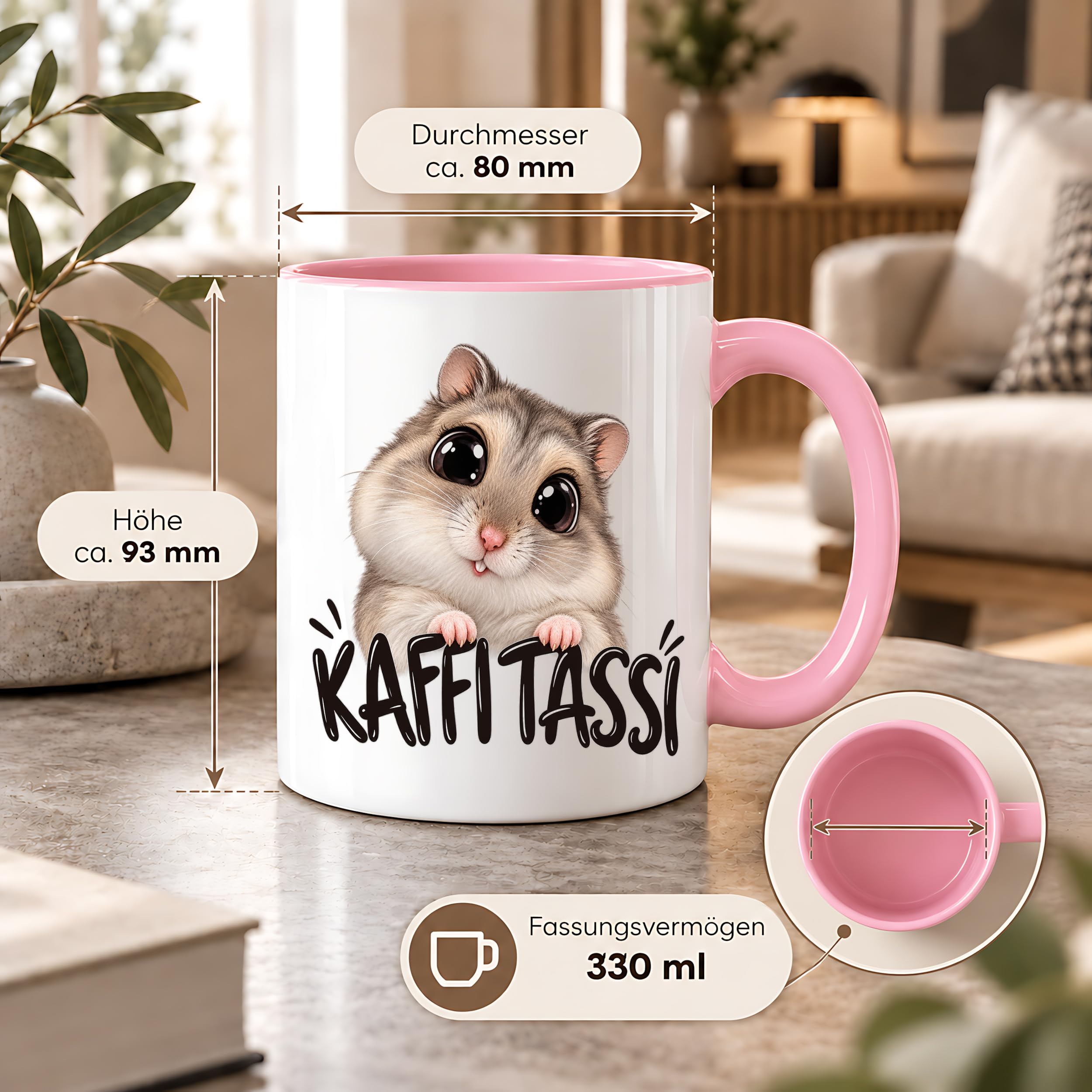 Herzbotschaft Kaffeetasse für Hamster Fans mit lustigem Spruch Kaffi Tassi