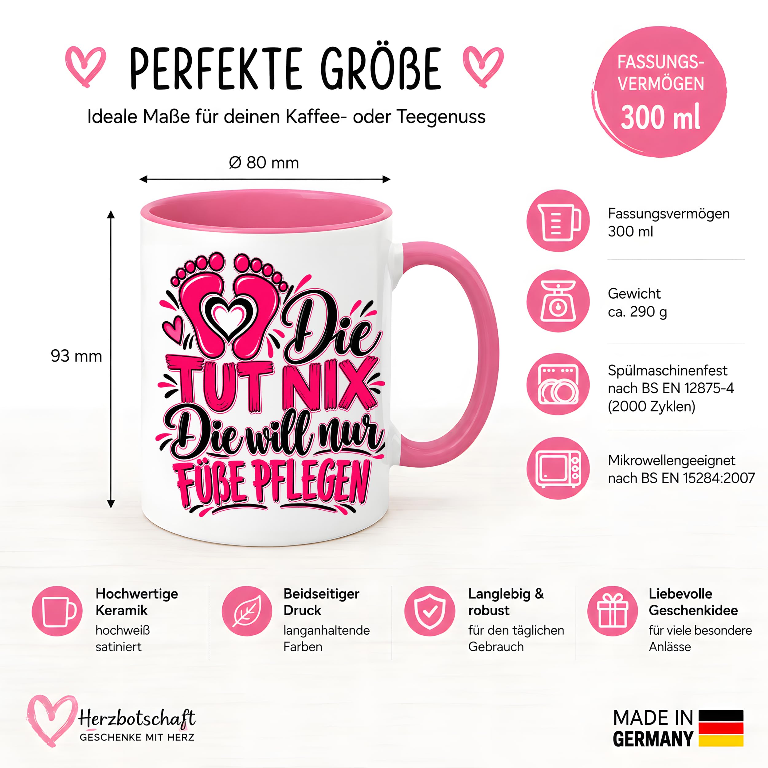 Herzbotschaft Tasse Fußpflege Kaffeetasse für Podologin mit lustigem Spruch