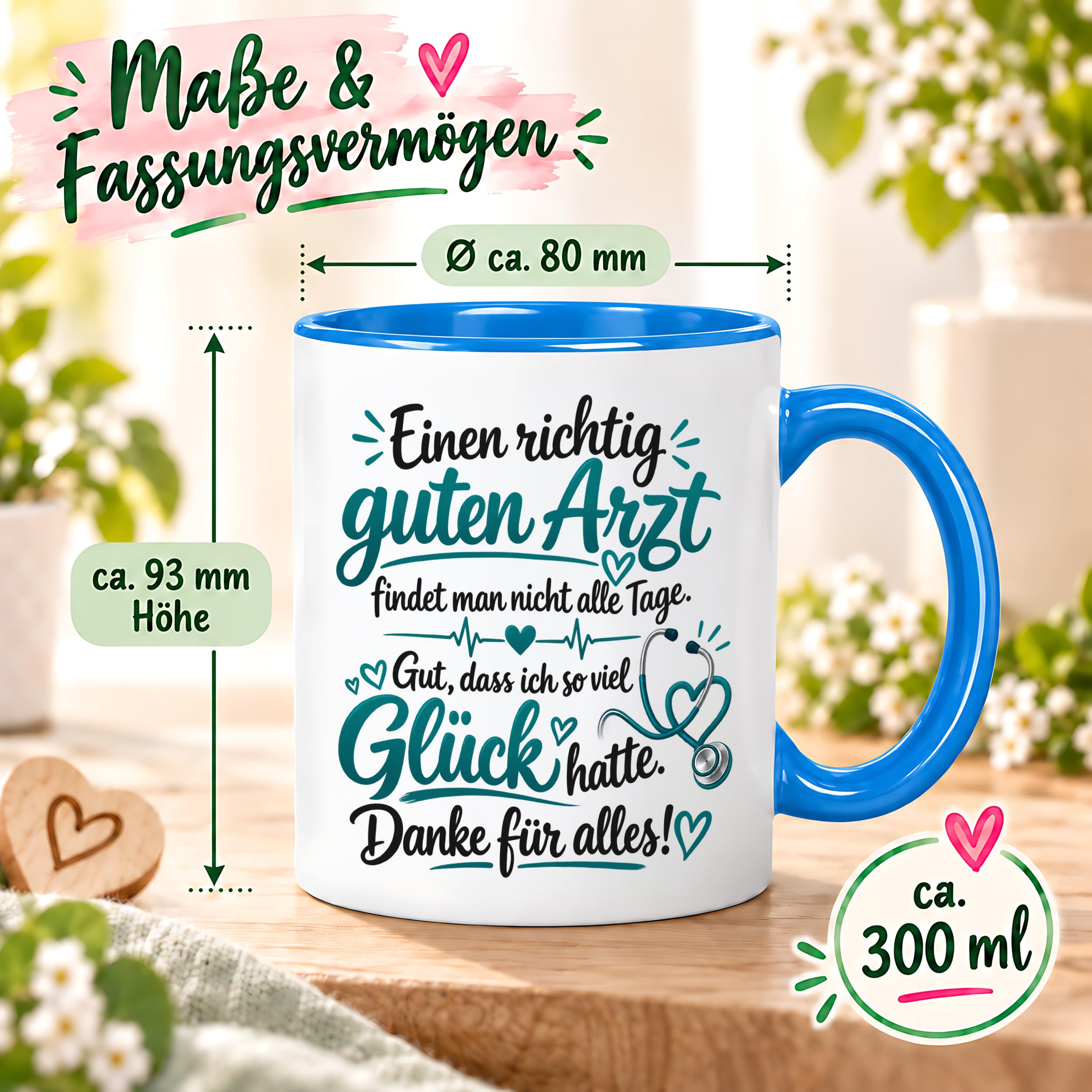 Herzbotschaft Tasse Kaffeetasse für Ärzte - Danke Geschenk für guten Arzt