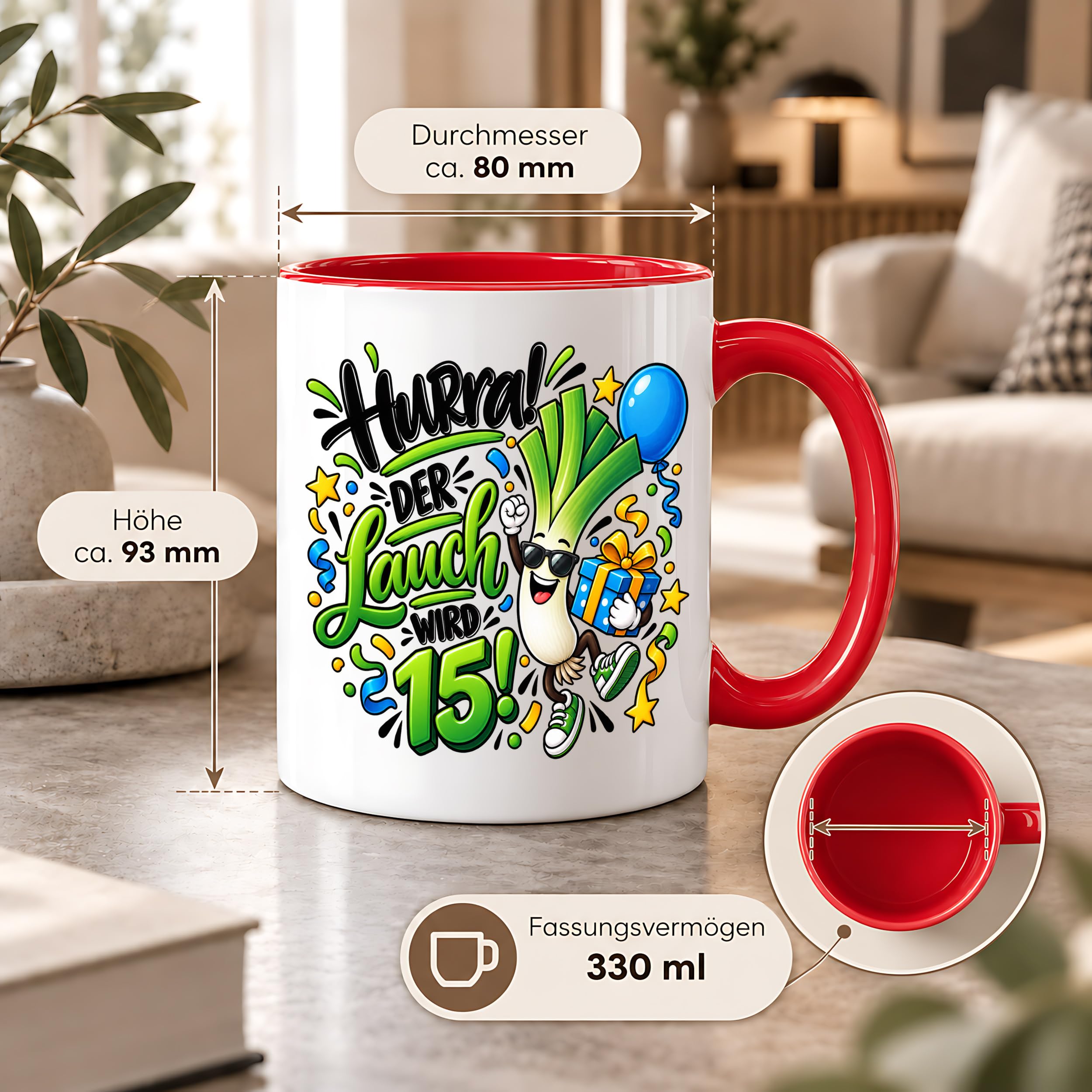 Herzbotschaft Tasse 15. Geburtstag Teetasse Geburtstagsgeschenk für Jungen
