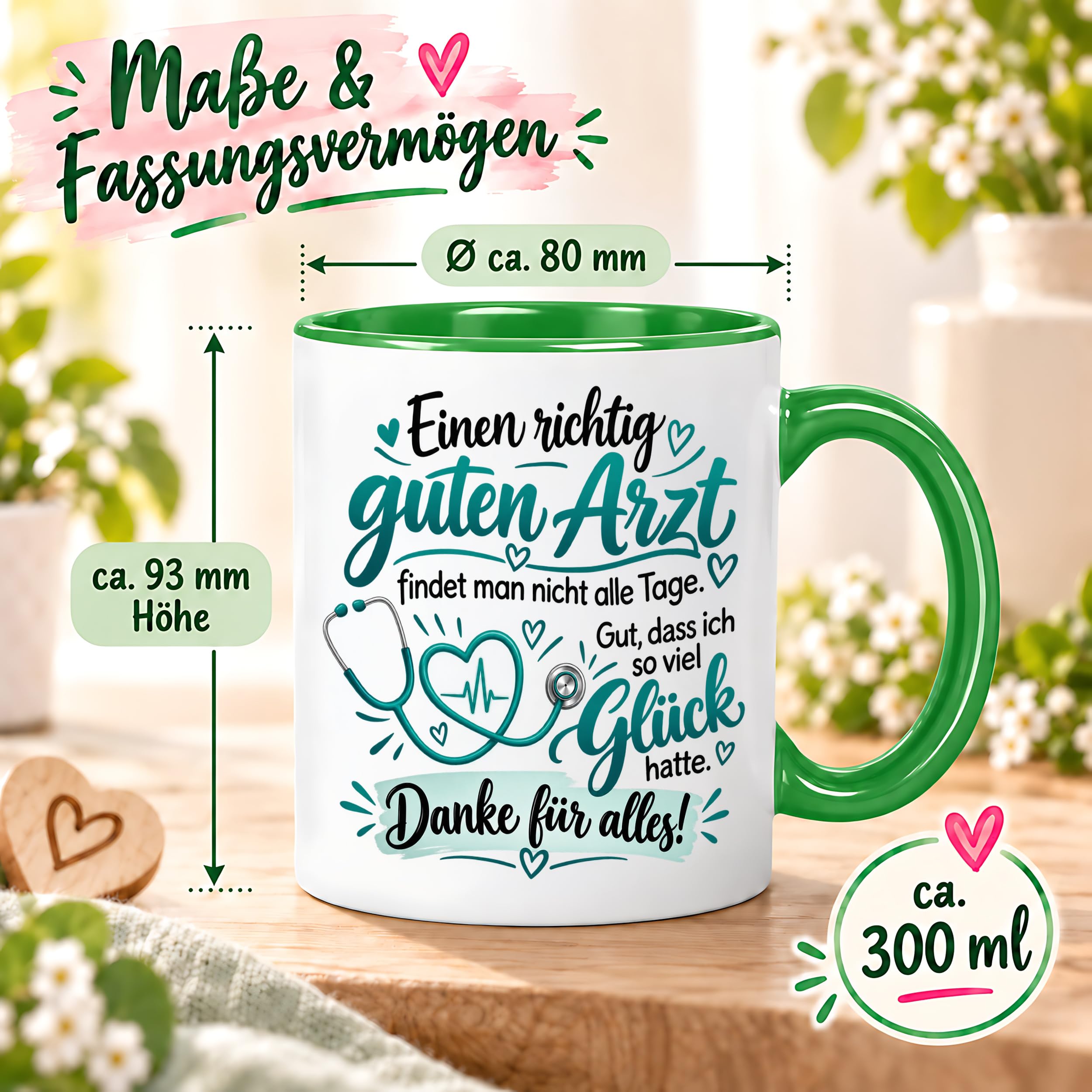 Herzbotschaft Tasse Danke Arzt Geschenk Kaffeetasse für Mediziner Praxis