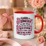 Herzbotschaft Tasse Geschenk Beste Schwester Kaffeetasse Geschwister