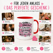 Herzbotschaft Tasse Geschenk Beste Schwester Kaffeetasse Geschwister