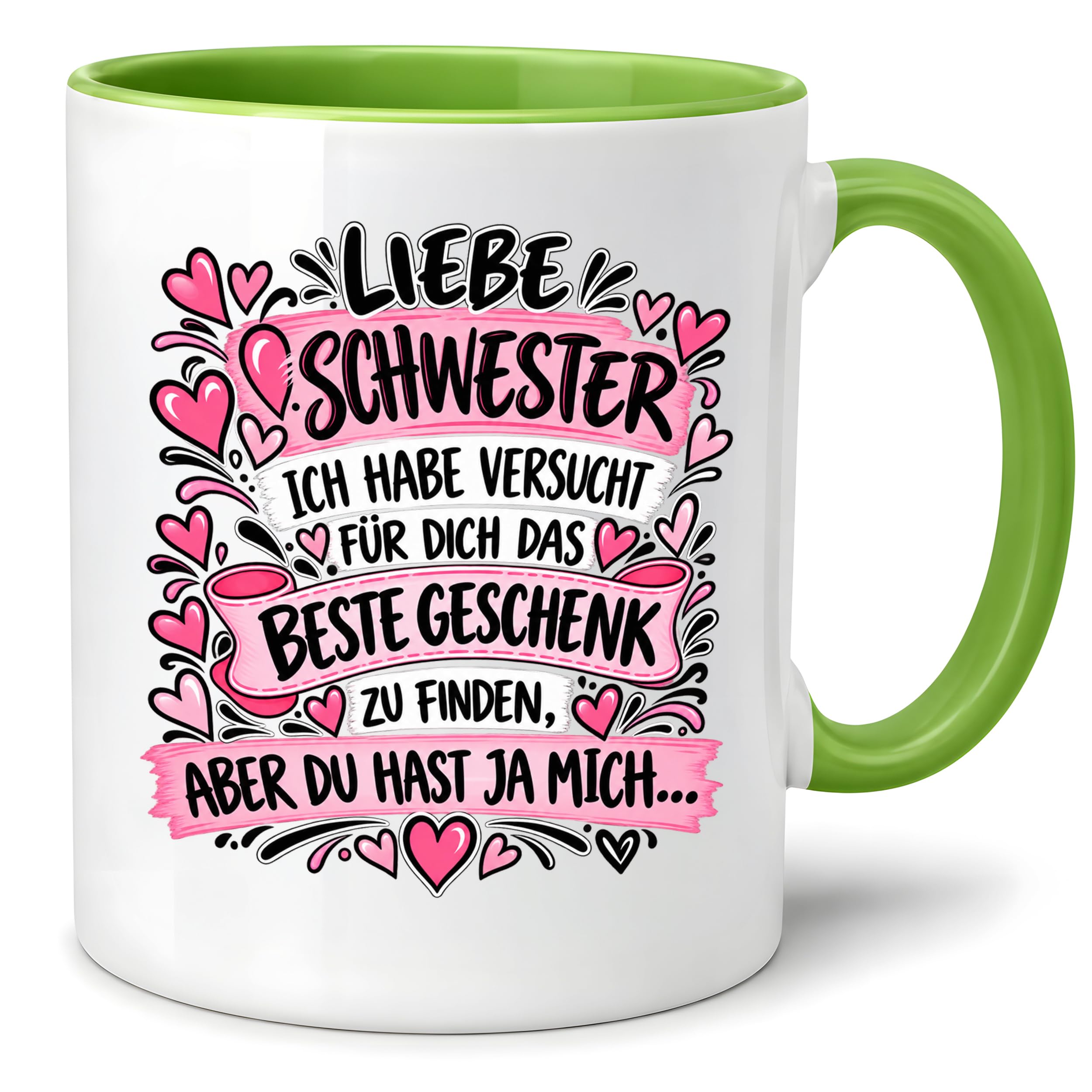Herzbotschaft Tasse Geschenk Beste Schwester Kaffeetasse Geschwister