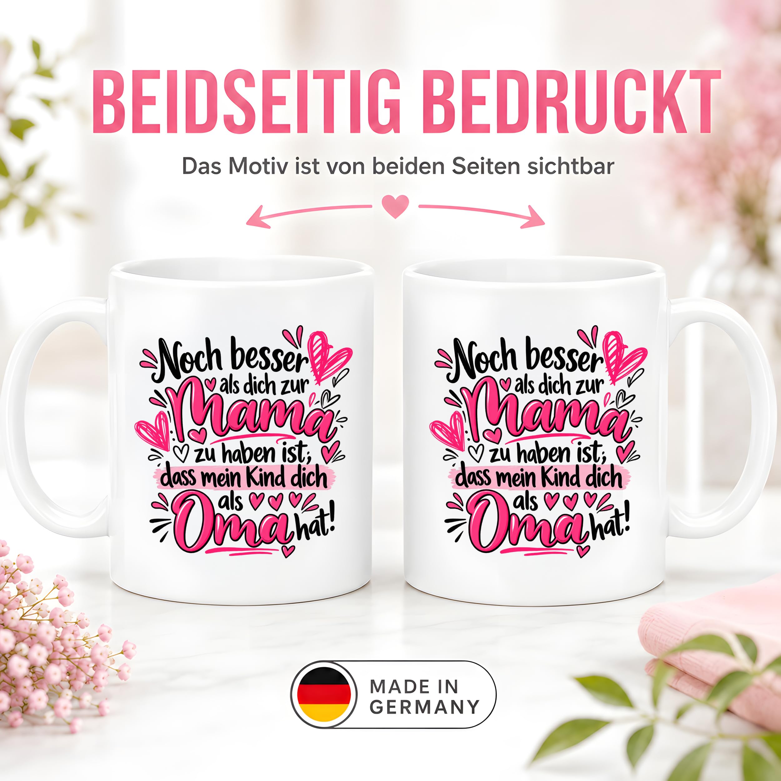 Herzbotschaft Tasse Geschenk Beste Oma der Welt Kaffeetasse