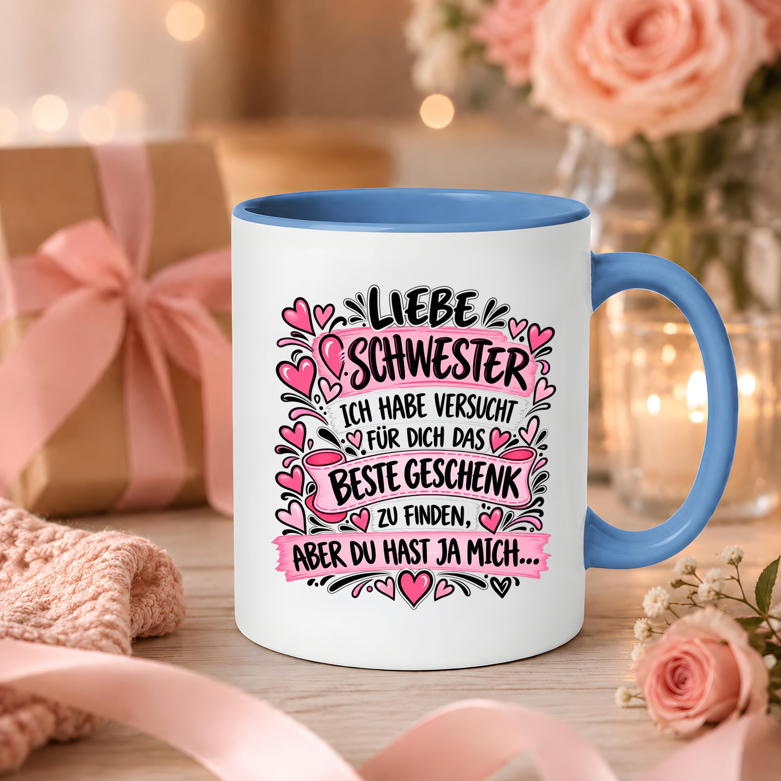Herzbotschaft Tasse Geschenk Beste Schwester Kaffeetasse Geschwister