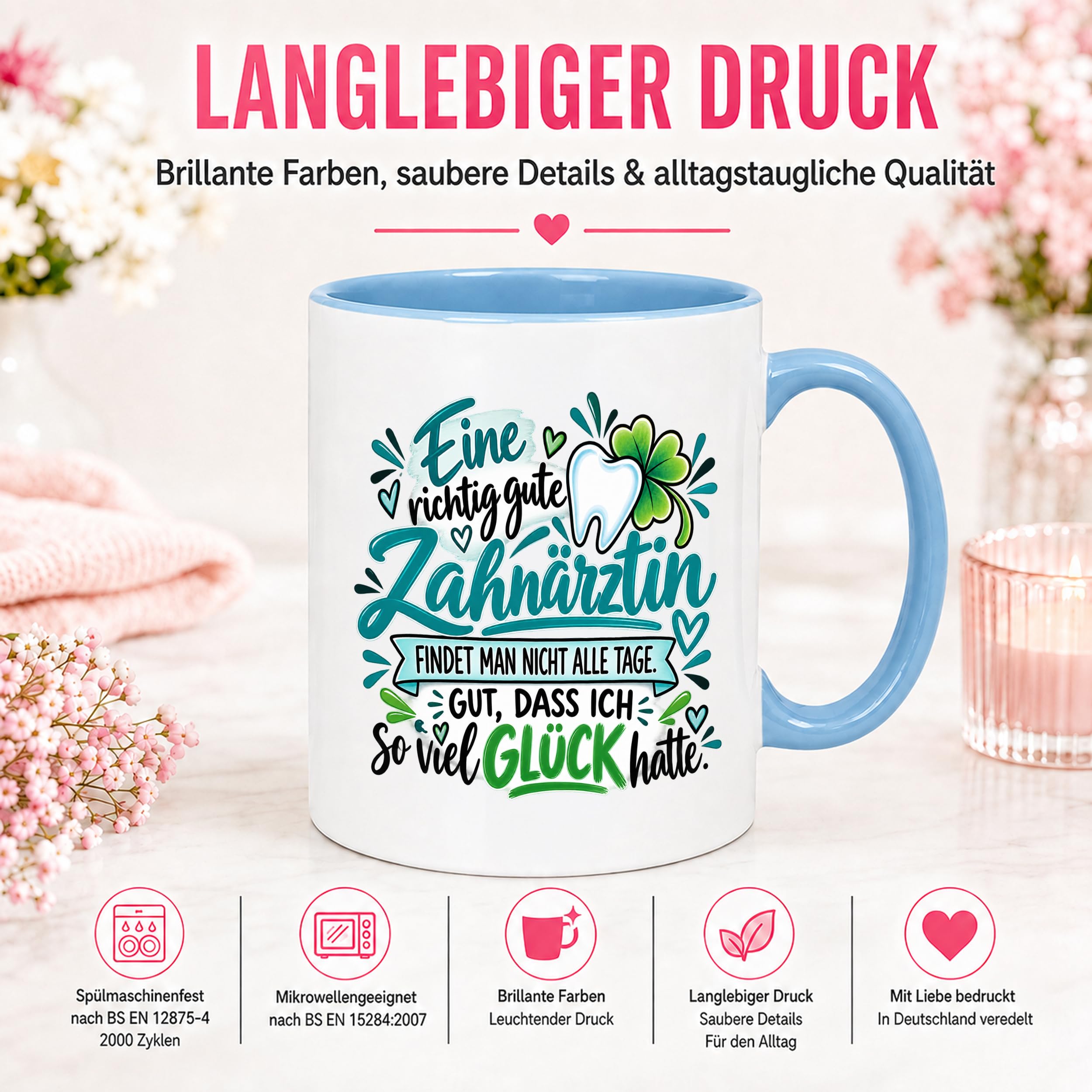 Herzbotschaft Zahnärztin Tasse Danke Kaffeetasse Geschenk in Zahnarztpraxis
