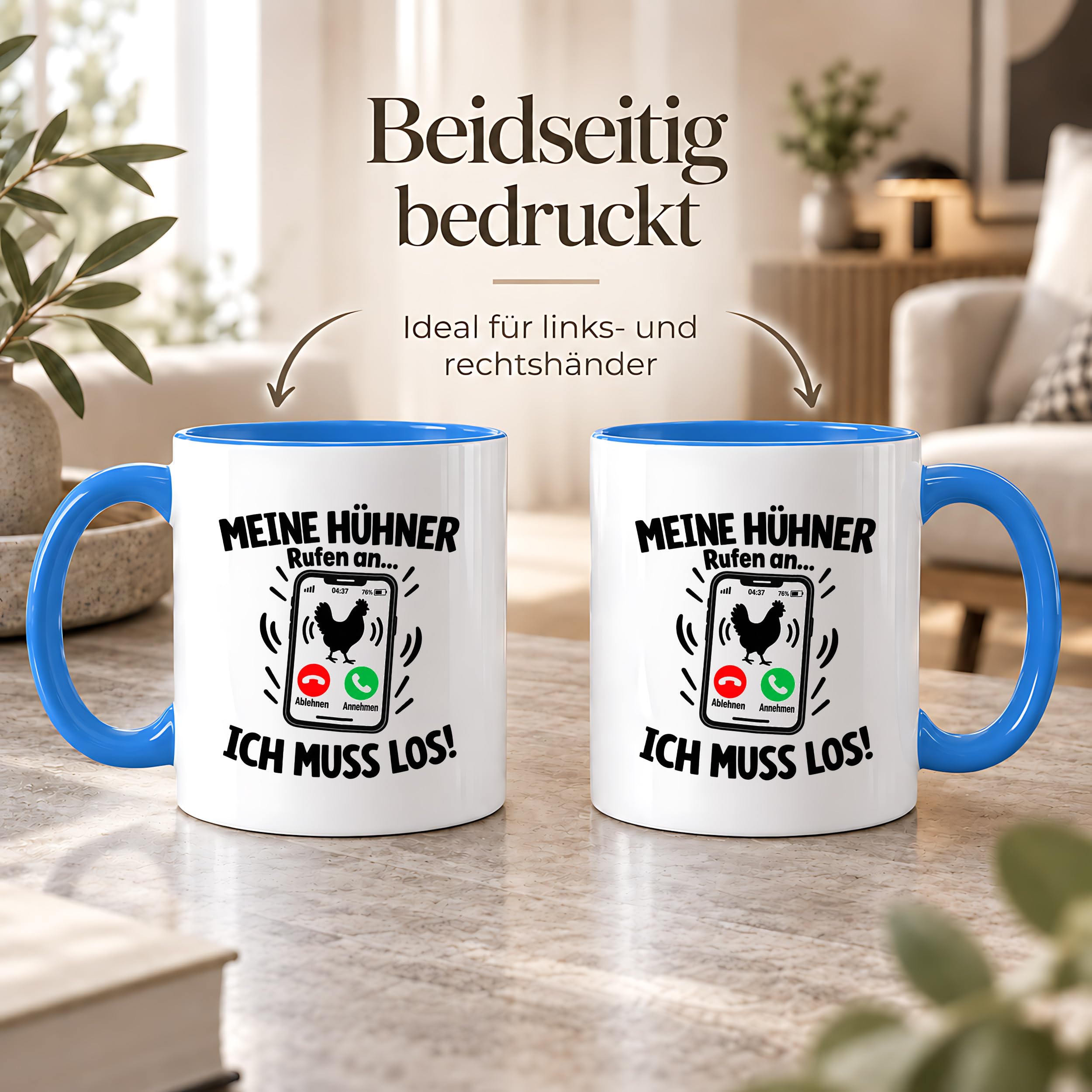 Herzbotschaft Kaffeetasse Meine Hühner rufen an ich muss los Tasse Geschenk