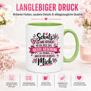 Herzbotschaft Tasse Schatz mit Spruch Das perfekte Geschenk Partner