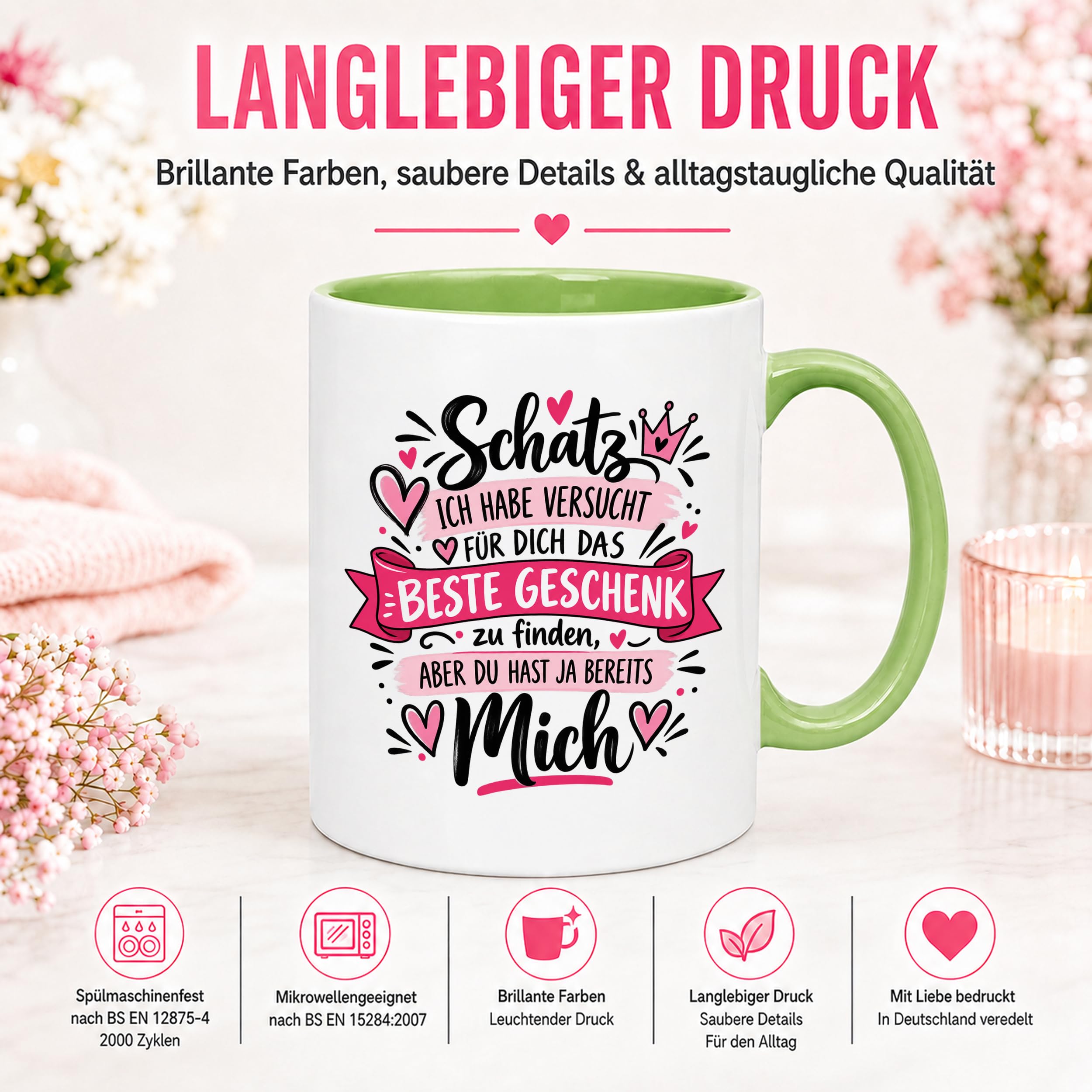 Herzbotschaft Tasse Schatz mit Spruch Das perfekte Geschenk Partner