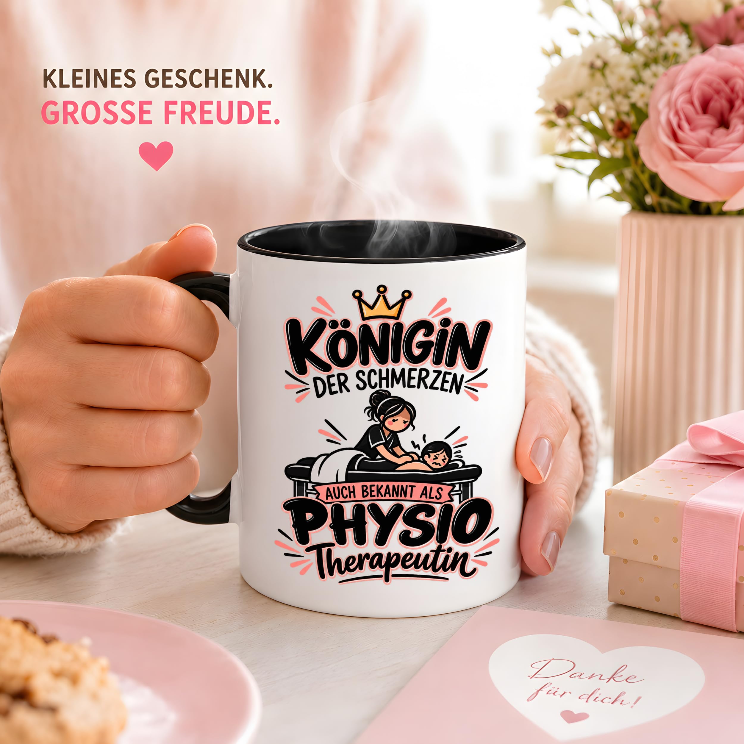 Herzbotschaft Tasse Physiotherapeutin Königin der Schmerzen Kaffeetasse