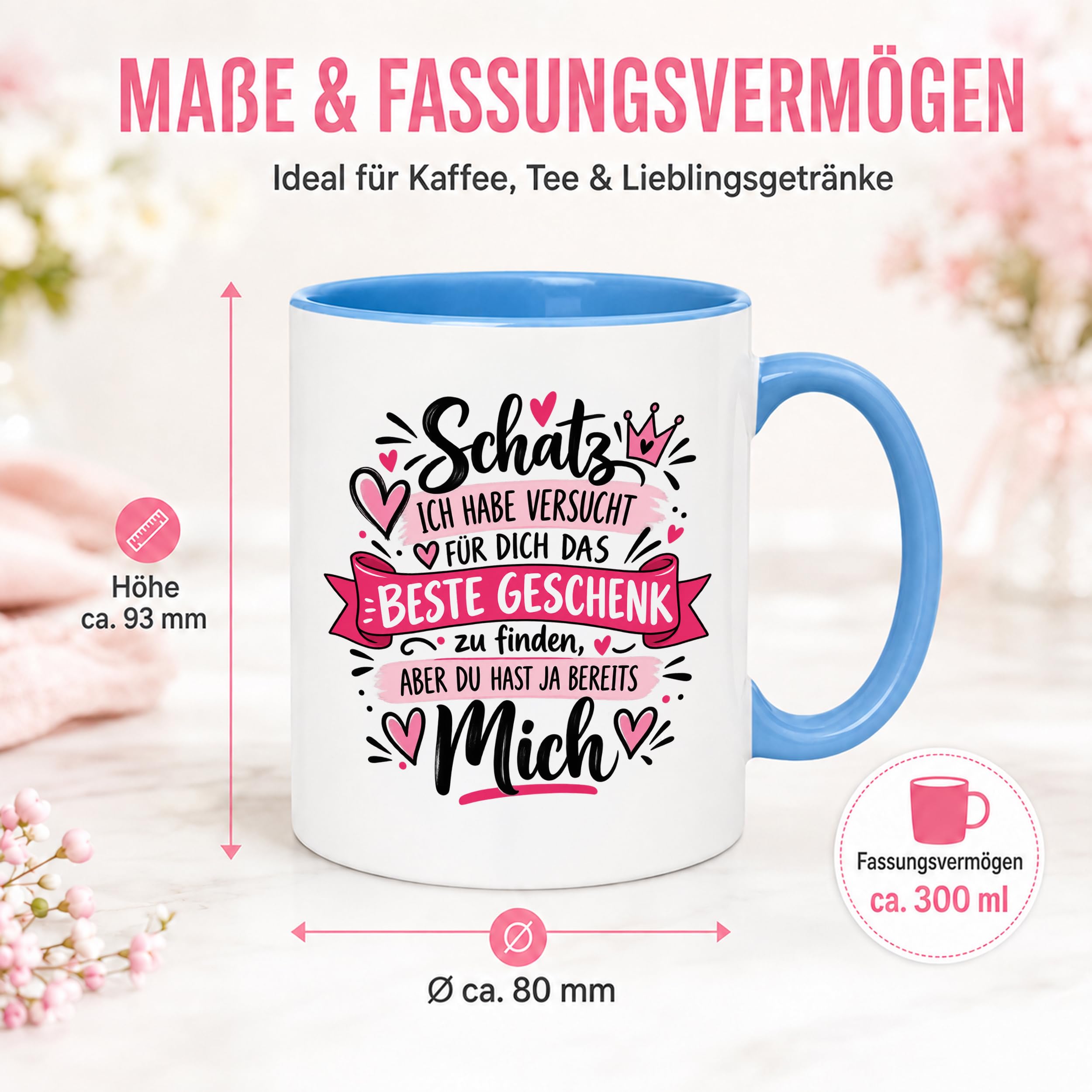 Herzbotschaft Tasse Schatz mit Spruch Das perfekte Geschenk Partner