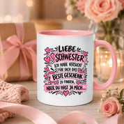 Herzbotschaft Tasse Geschenk Beste Schwester Kaffeetasse Geschwister