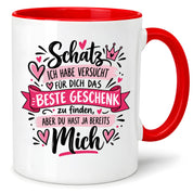 Herzbotschaft Tasse Schatz mit Spruch Das perfekte Geschenk Partner