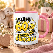 Herzbotschaft Tasse 60. Geburtstag Flottes Bienchen Geschenk für Frau