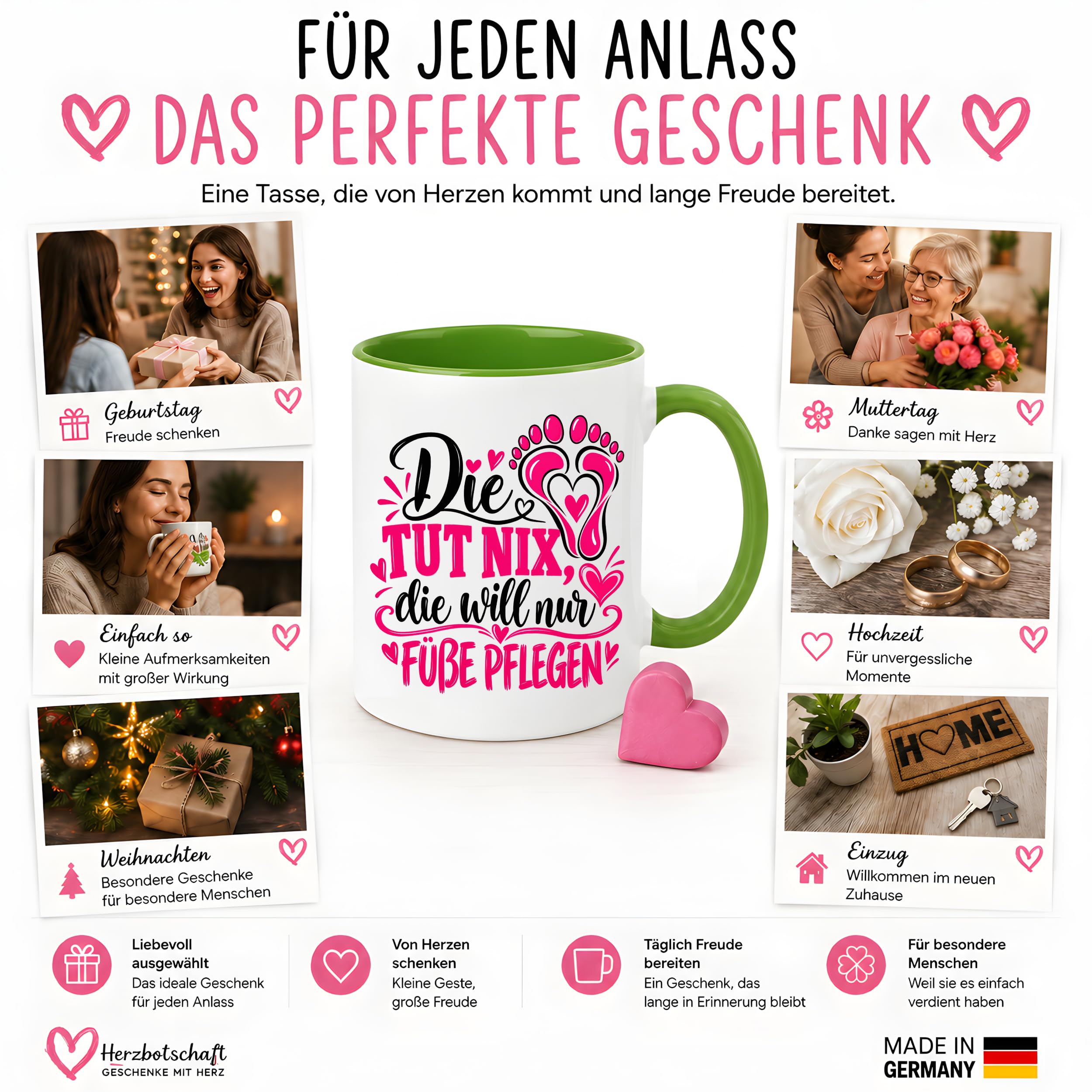 Herzbotschaft Tasse für Fußpflege - Die tut nix die will nur Füße pflegen
