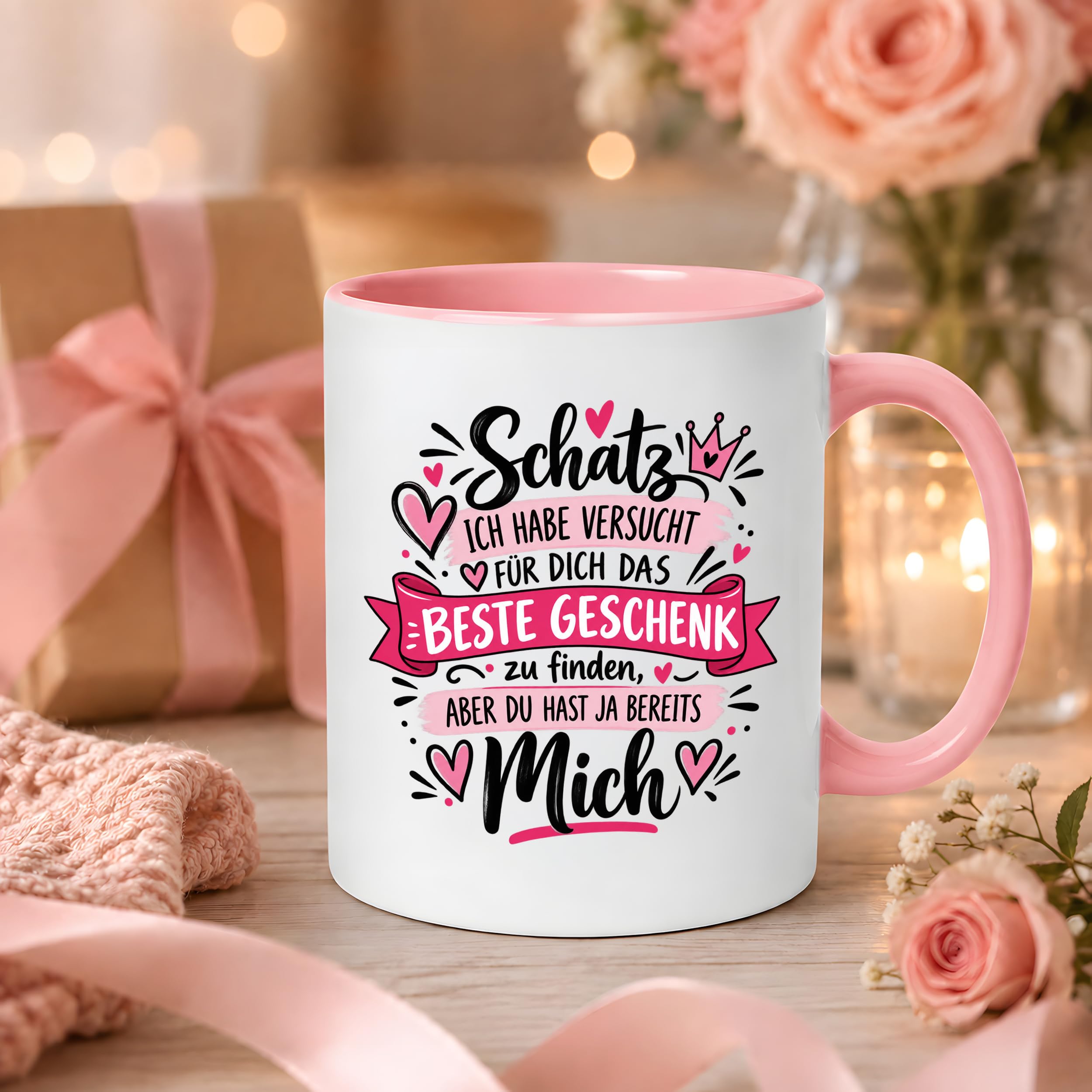Herzbotschaft Tasse Schatz mit Spruch Das perfekte Geschenk Partner