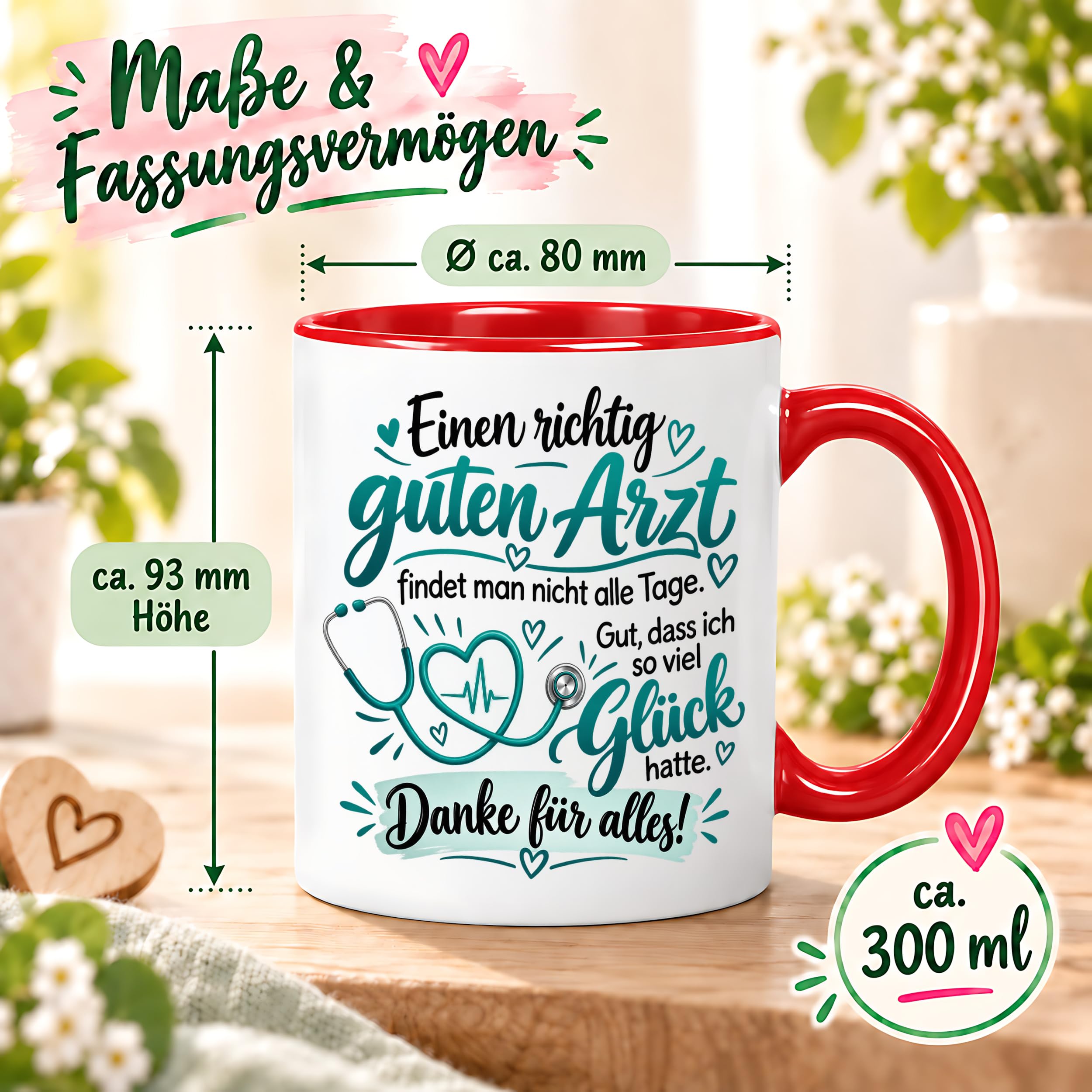 Herzbotschaft Tasse Danke Arzt Geschenk Kaffeetasse für Mediziner Praxis