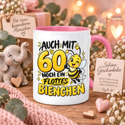 Herzbotschaft Tasse 60. Geburtstag Flottes Bienchen Geschenk für Frau