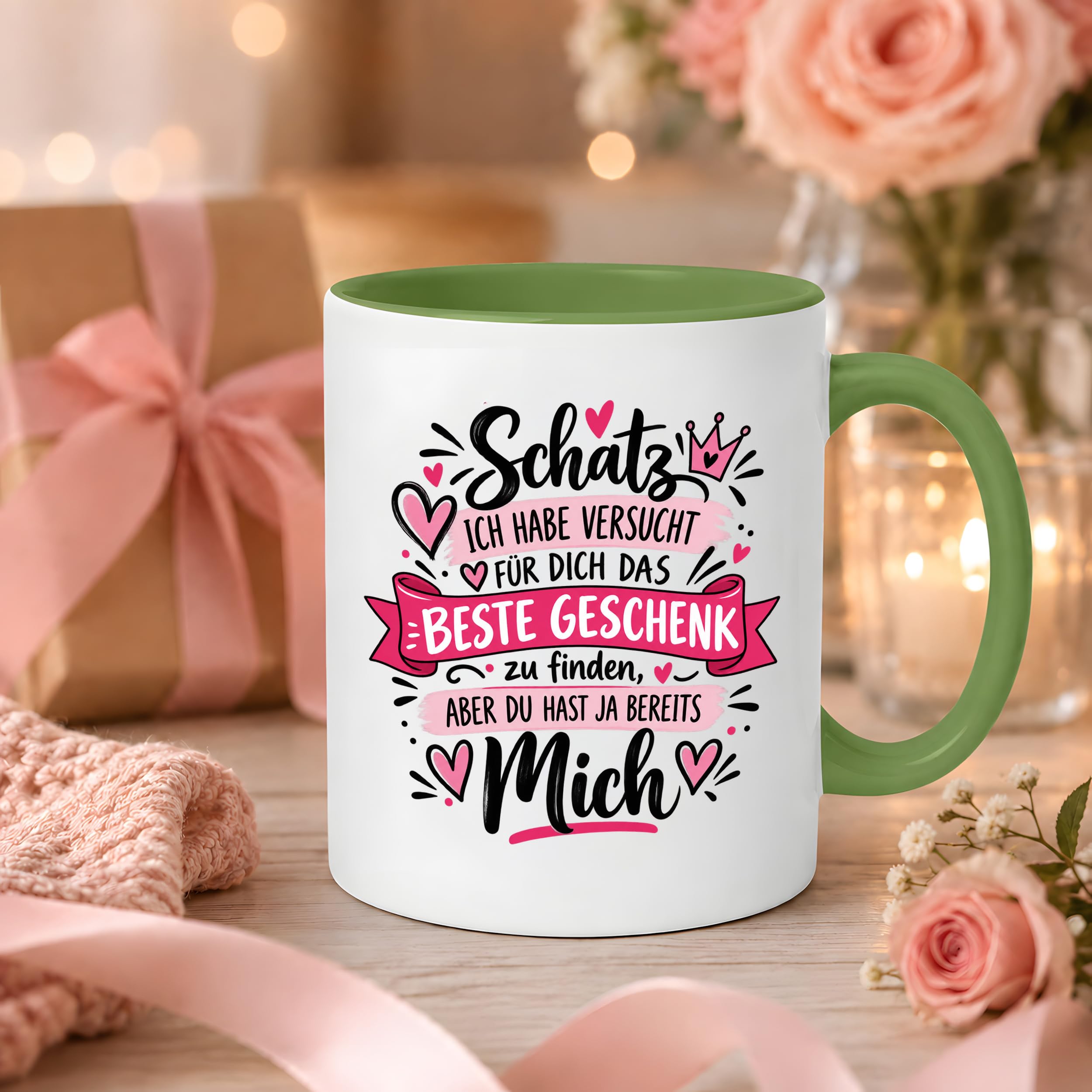 Herzbotschaft Tasse Schatz mit Spruch Das perfekte Geschenk Partner