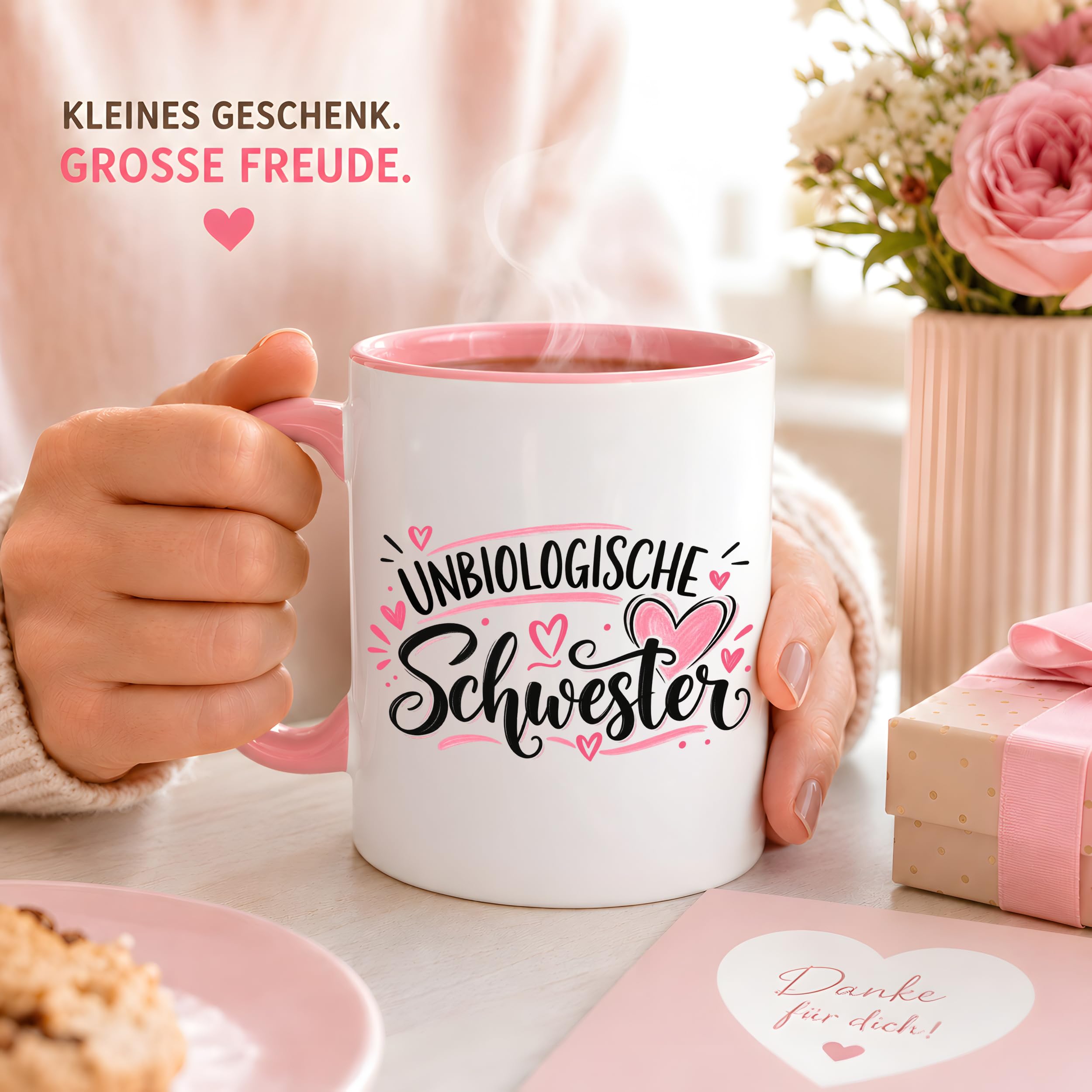Herzbotschaft Tasse für beste Freundin Kaffeetasse Unbiologische Schwester
