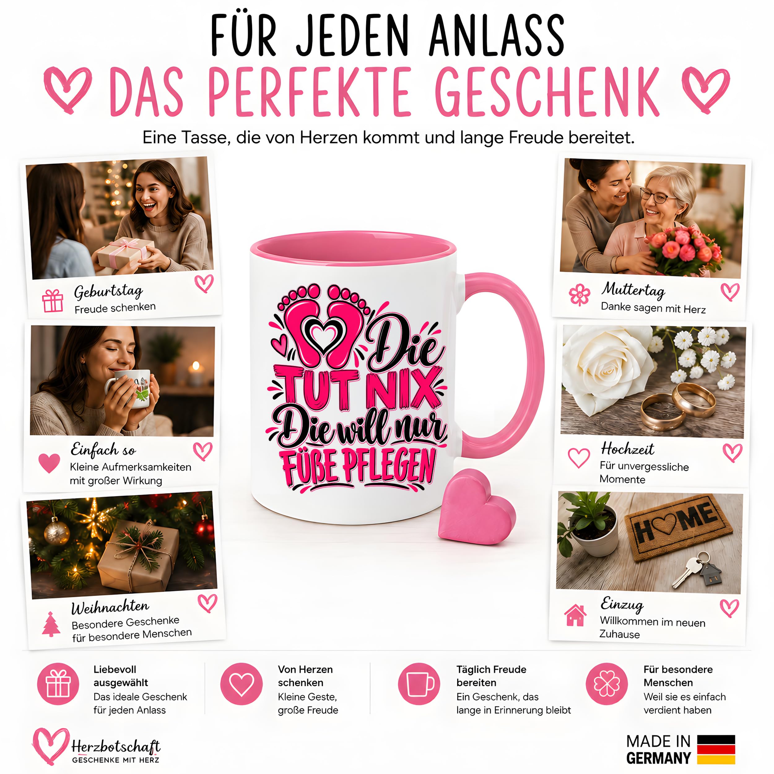 Herzbotschaft Tasse Fußpflege Kaffeetasse für Podologin mit lustigem Spruch