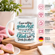 Herzbotschaft Tasse Kaffeetasse für Ärzte - Danke Geschenk für guten Arzt