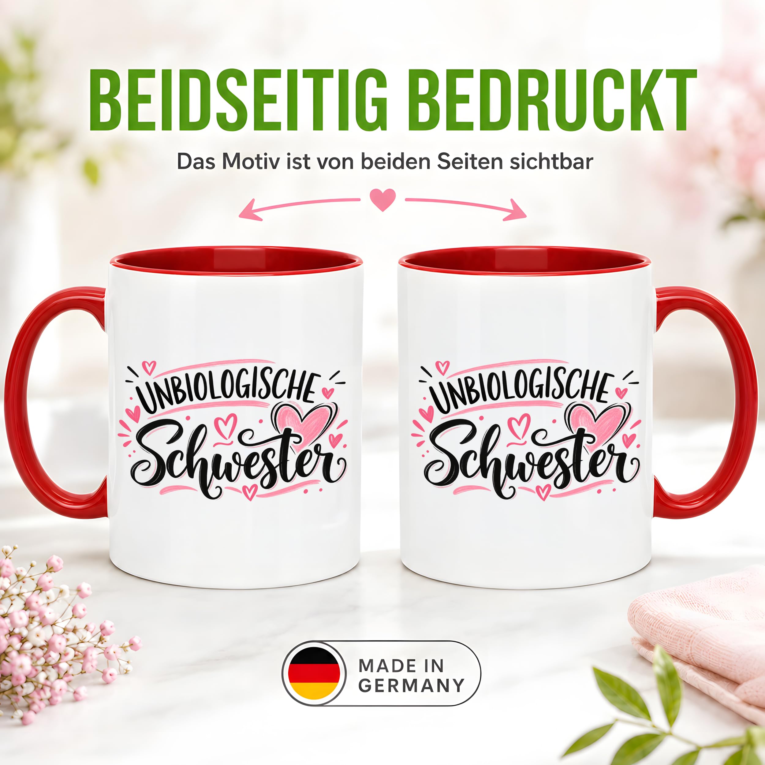 Herzbotschaft Tasse für beste Freundin Kaffeetasse Unbiologische Schwester