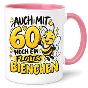 Herzbotschaft Tasse 60. Geburtstag Flottes Bienchen Geschenk für Frau