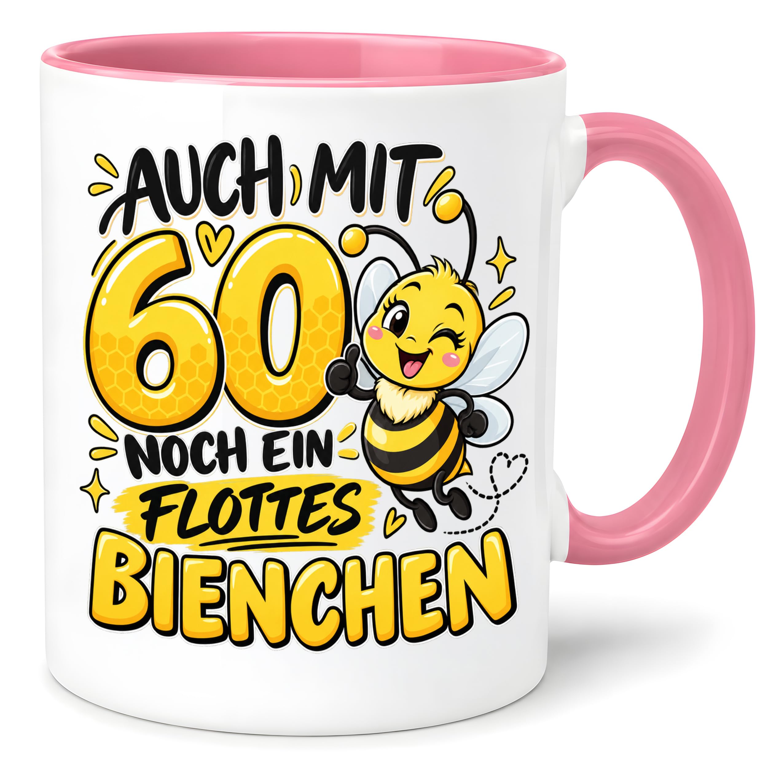Herzbotschaft Tasse 60. Geburtstag Flottes Bienchen Geschenk für Frau
