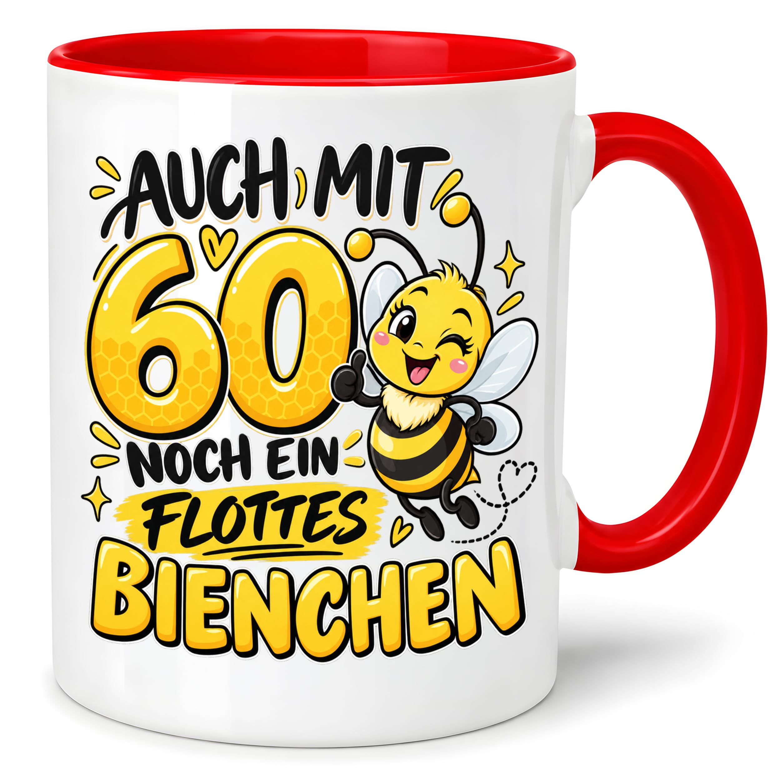 Herzbotschaft Tasse 60. Geburtstag Flottes Bienchen Geschenk für Frau