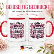 Herzbotschaft Tasse Geschenk Beste Schwester Kaffeetasse Geschwister