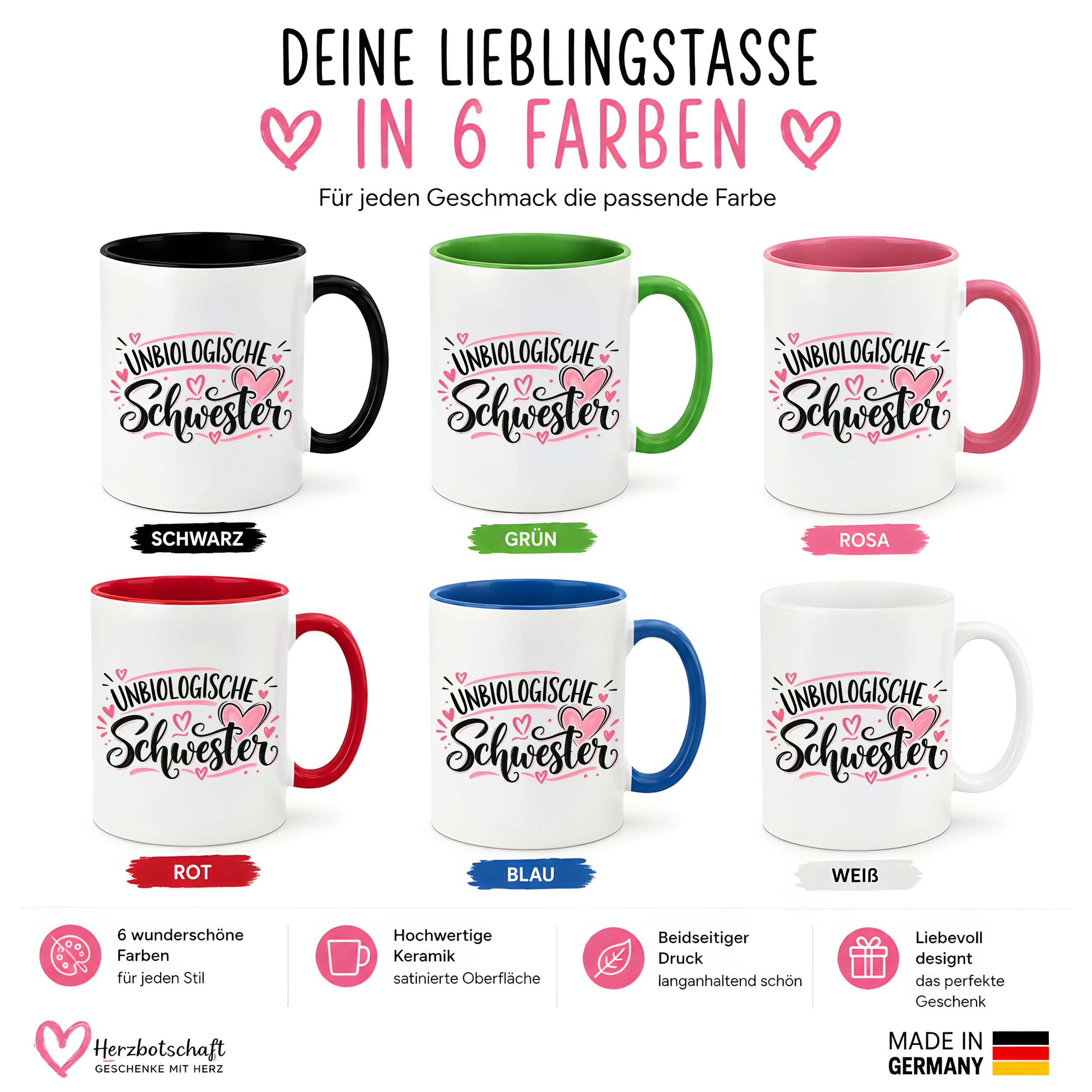 Herzbotschaft Tasse für beste Freundin Kaffeetasse Unbiologische Schwester