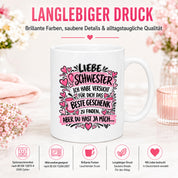 Herzbotschaft Tasse Geschenk Beste Schwester Kaffeetasse Geschwister