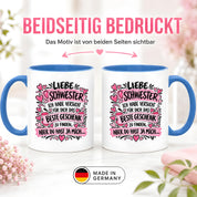 Herzbotschaft Tasse Geschenk Beste Schwester Kaffeetasse Geschwister