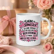 Herzbotschaft Tasse Geschenk Beste Schwester Kaffeetasse Geschwister