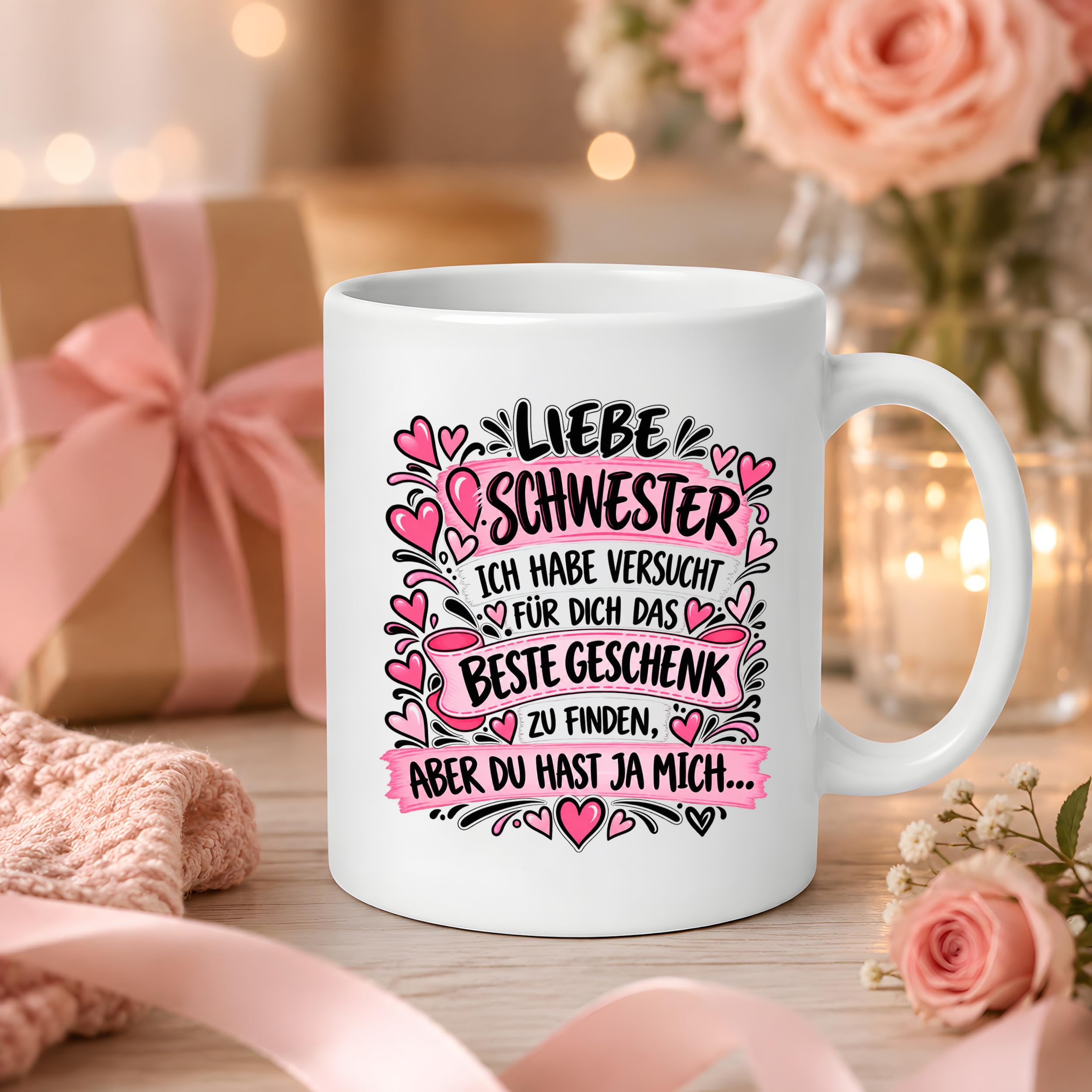 Herzbotschaft Tasse Geschenk Beste Schwester Kaffeetasse Geschwister