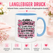 Herzbotschaft Tasse Geschenk Beste Schwester Kaffeetasse Geschwister