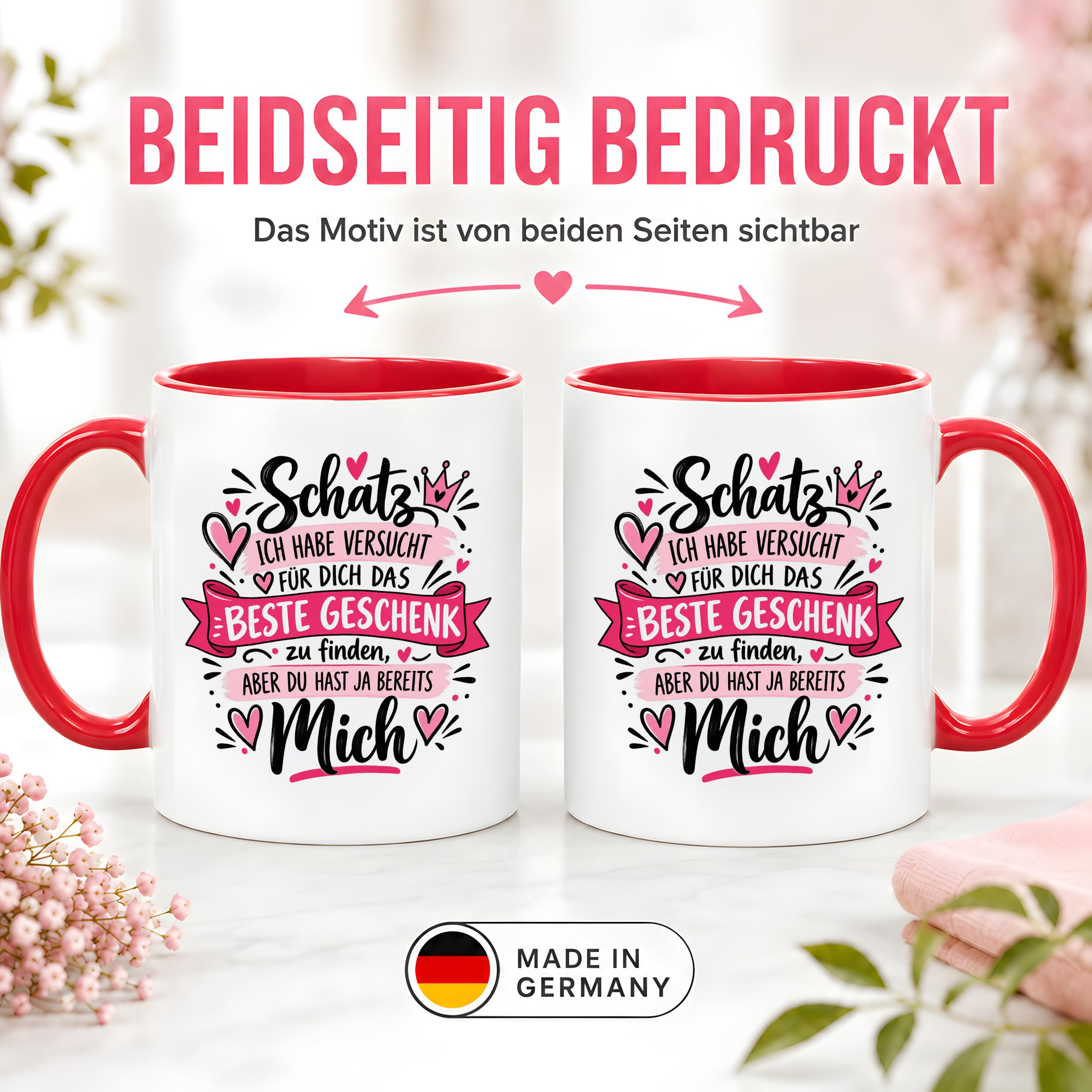 Herzbotschaft Tasse Schatz mit Spruch Das perfekte Geschenk Partner
